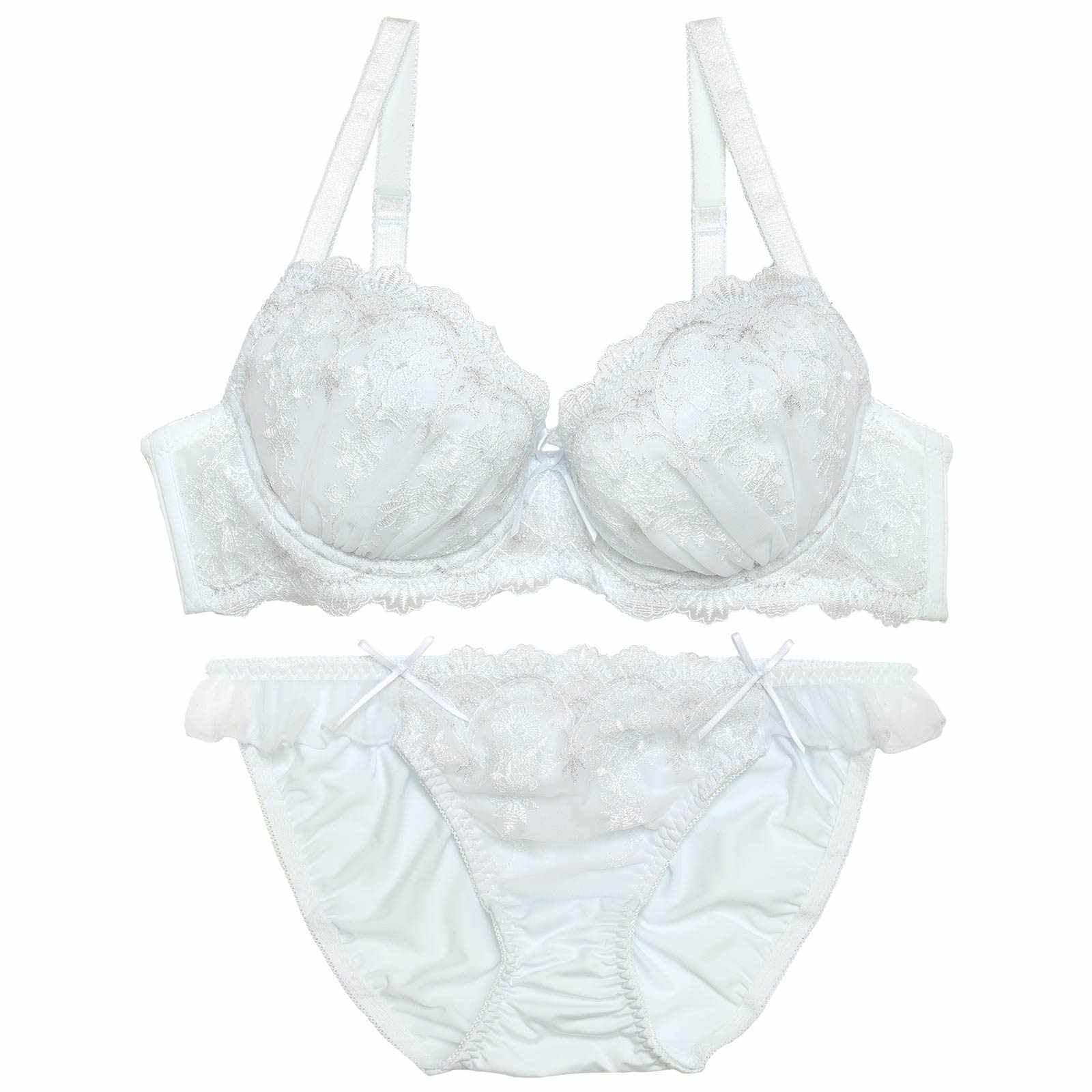 【EFサイズ】シャイニーパステルエンブロイダリーブラジャー&フルバックショーツ