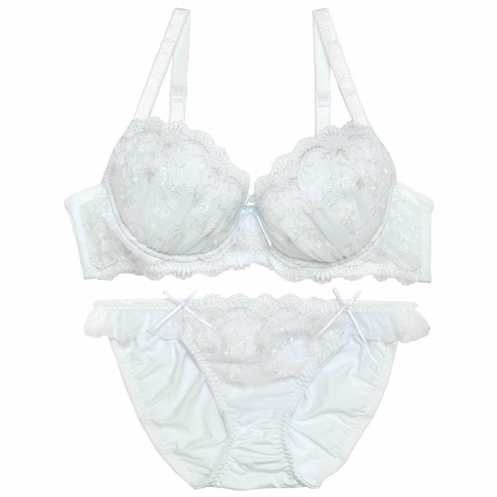 【EFサイズ】シャイニーパステルエンブロイダリーブラジャー&フルバックショーツ - 【公式】247Lingerie