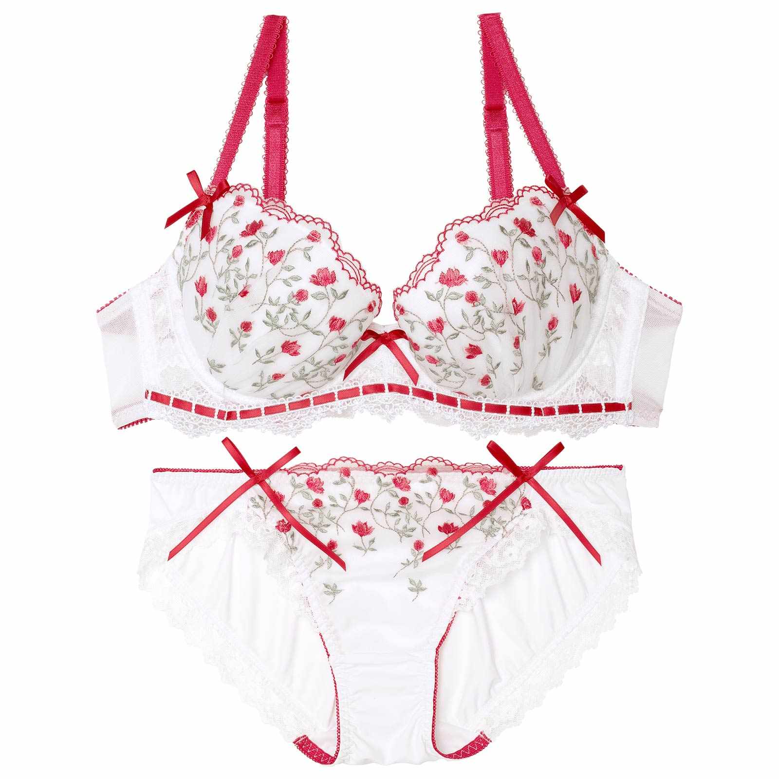 チャーミングリボンフリルブラジャー&フルバックショーツ