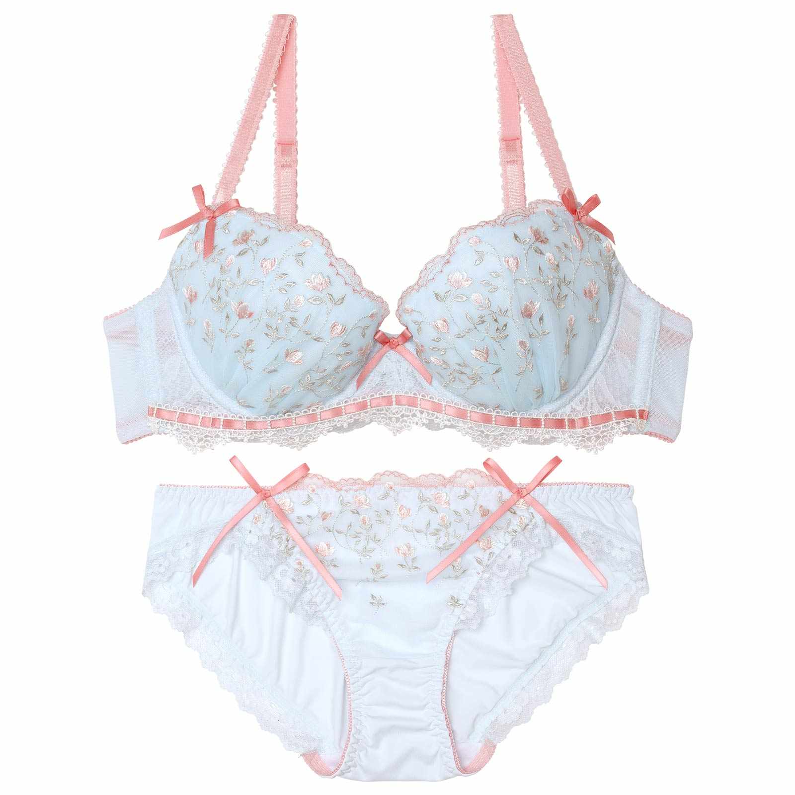 チャーミングリボンフリルブラジャー&フルバックショーツ