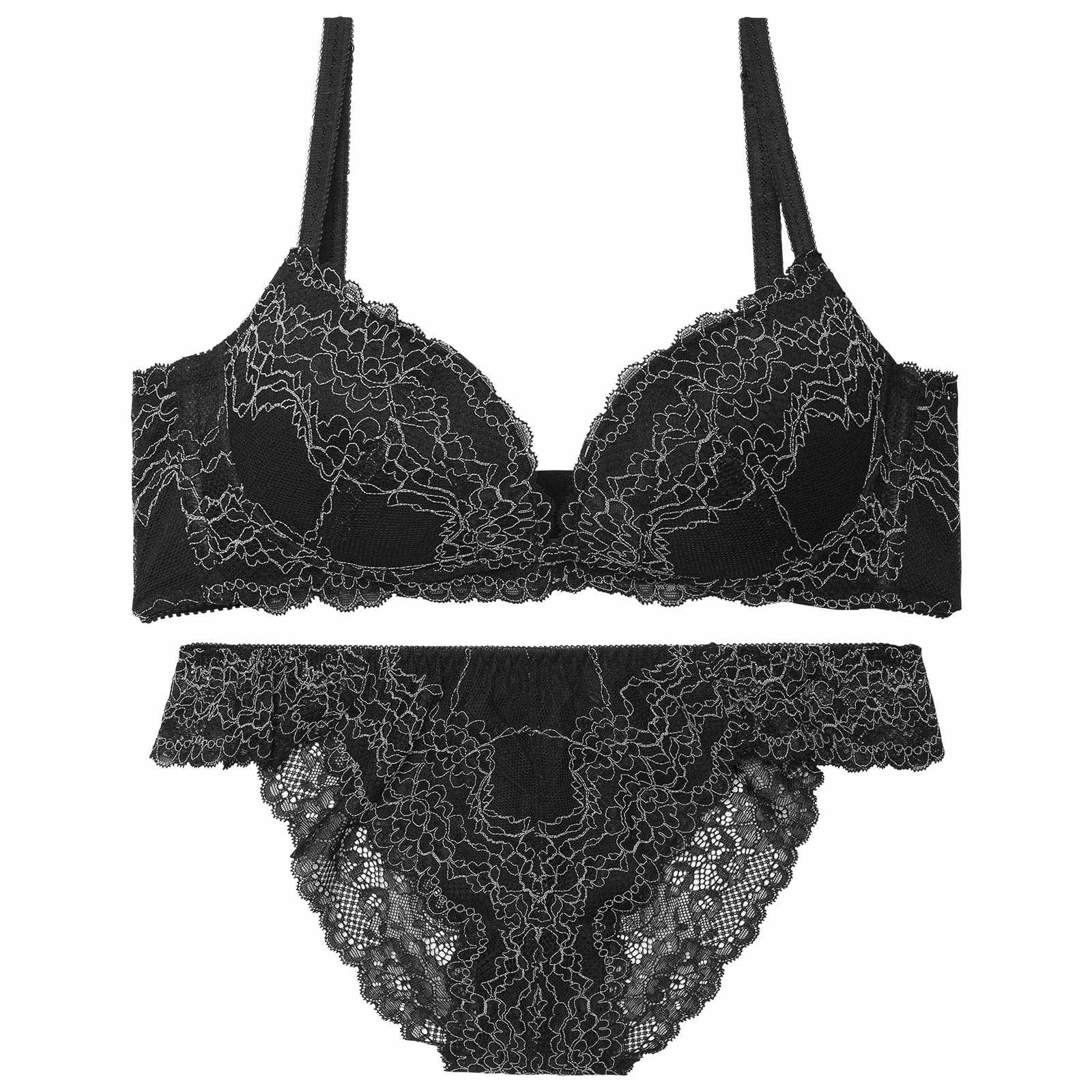 【ノンワイヤー】ヘブンリーフィットレース育乳脇高ブラジャー&バック透けフルバックショーツ