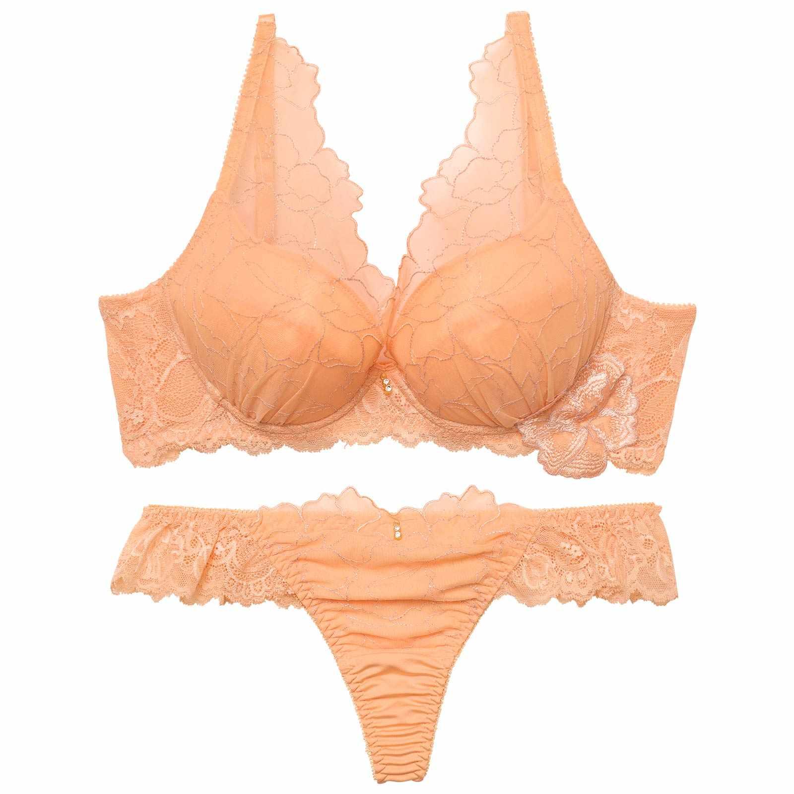 ラグジュアリーシャルムレース育乳脇高ブラジャー&バック透けTバックショーツ - 【公式】247Lingerie