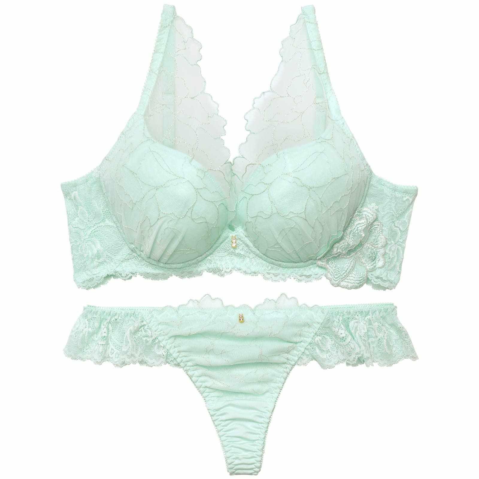 ラグジュアリーシャルムレース育乳脇高ブラジャー&バック透けTバックショーツ - 【公式】247Lingerie