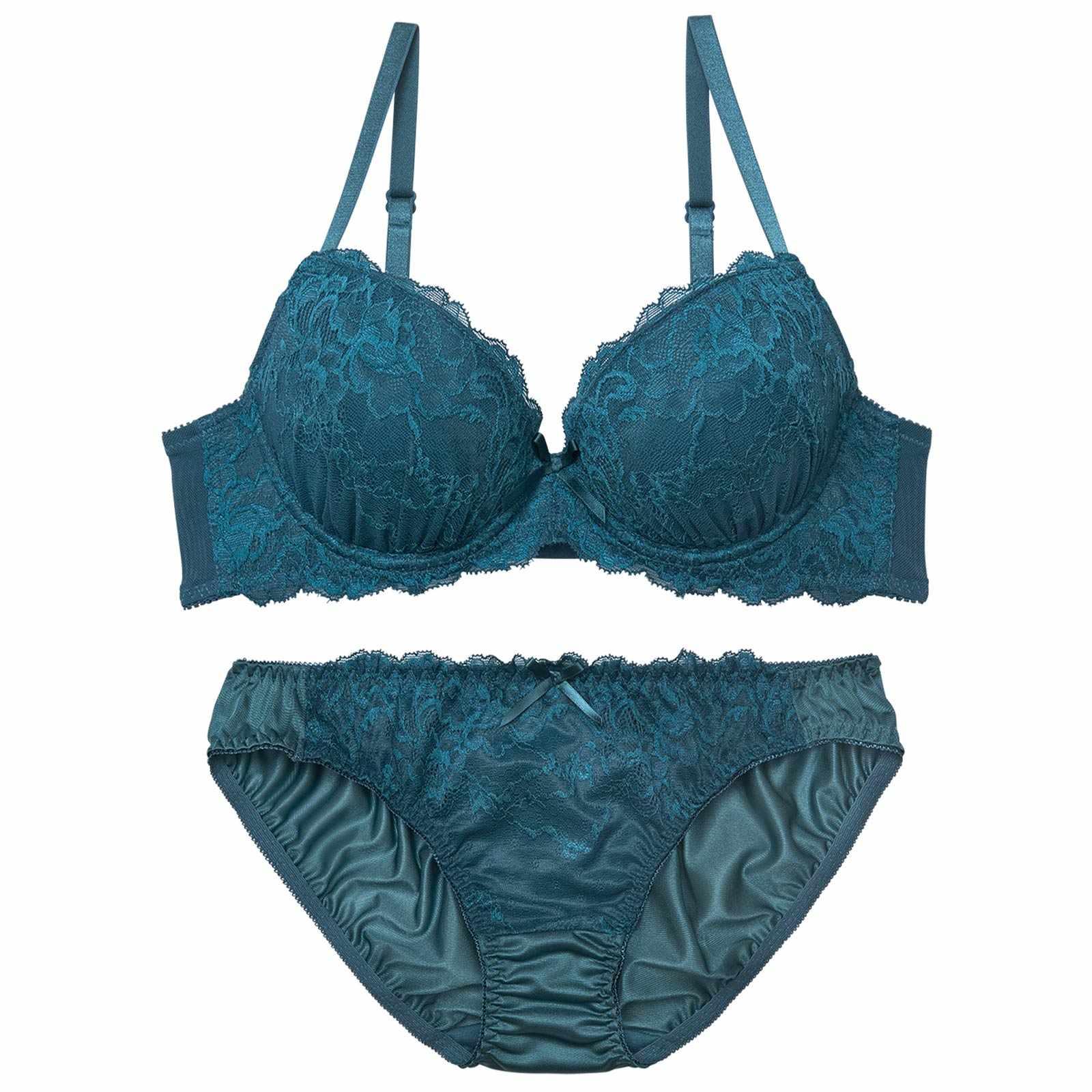 4/16再販!シックフローラルレースブラジャー&フルバックショーツ