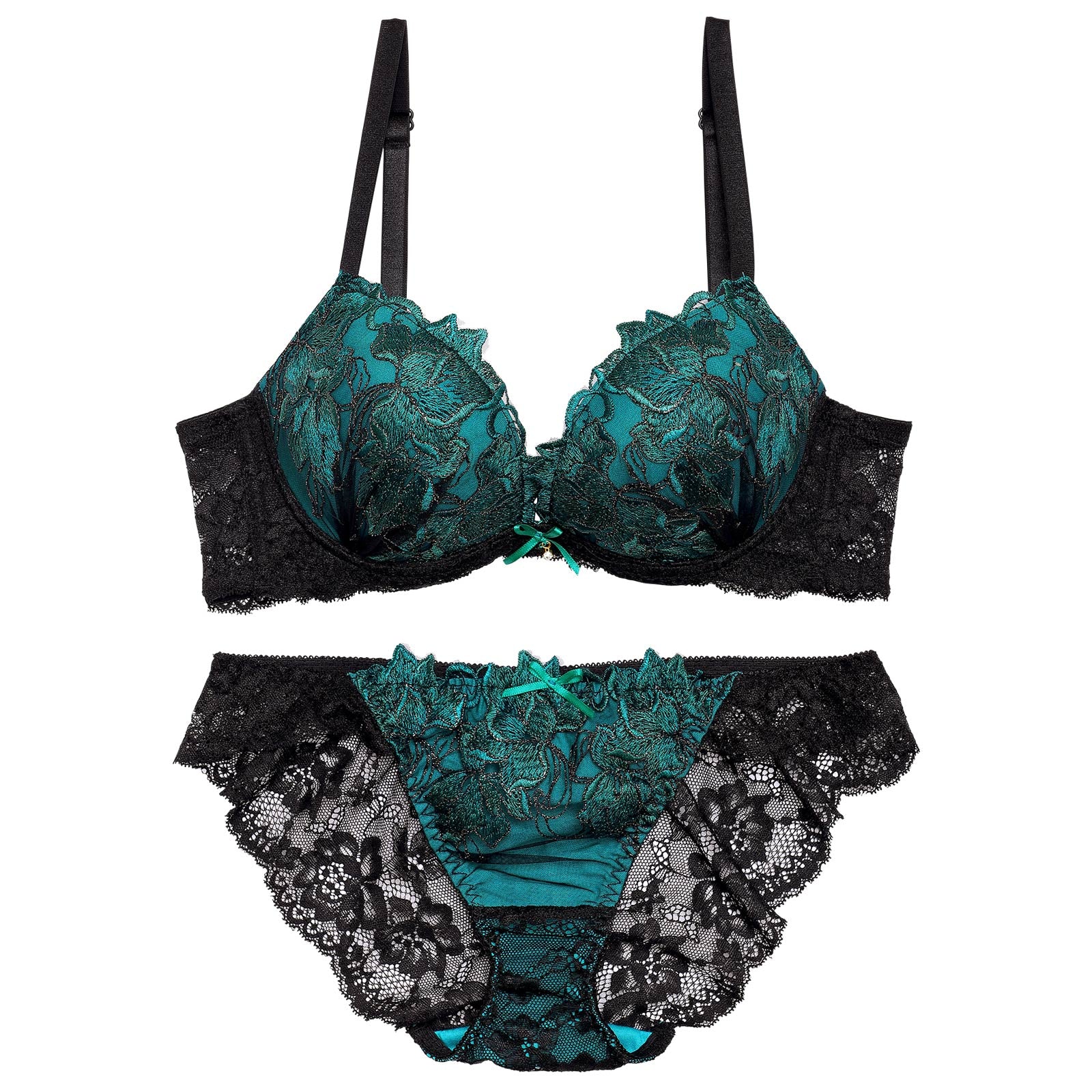 1/6再販!ビビットフルールエンブロイダリー育乳脇高ブラジャー&バック透けフルバックショーツ - 【公式】247Lingerie