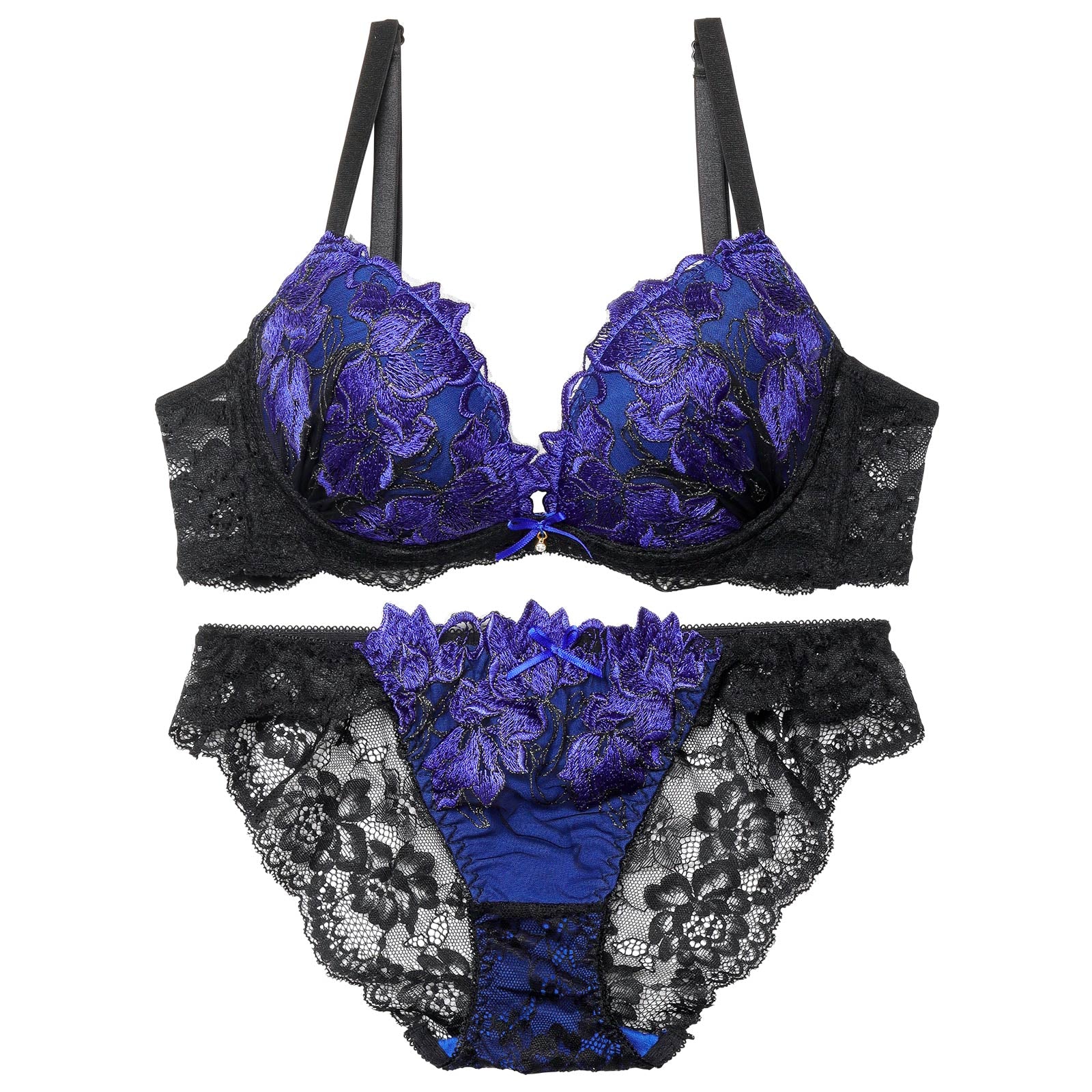 11/11再販!ビビットフルールエンブロイダリー育乳脇高ブラジャー&バック透けフルバックショーツ