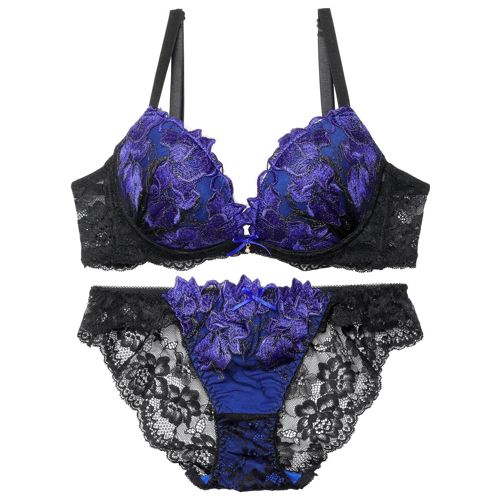 1/6再販!ビビットフルールエンブロイダリー育乳脇高ブラジャー&バック透けフルバックショーツ - 【公式】247Lingerie