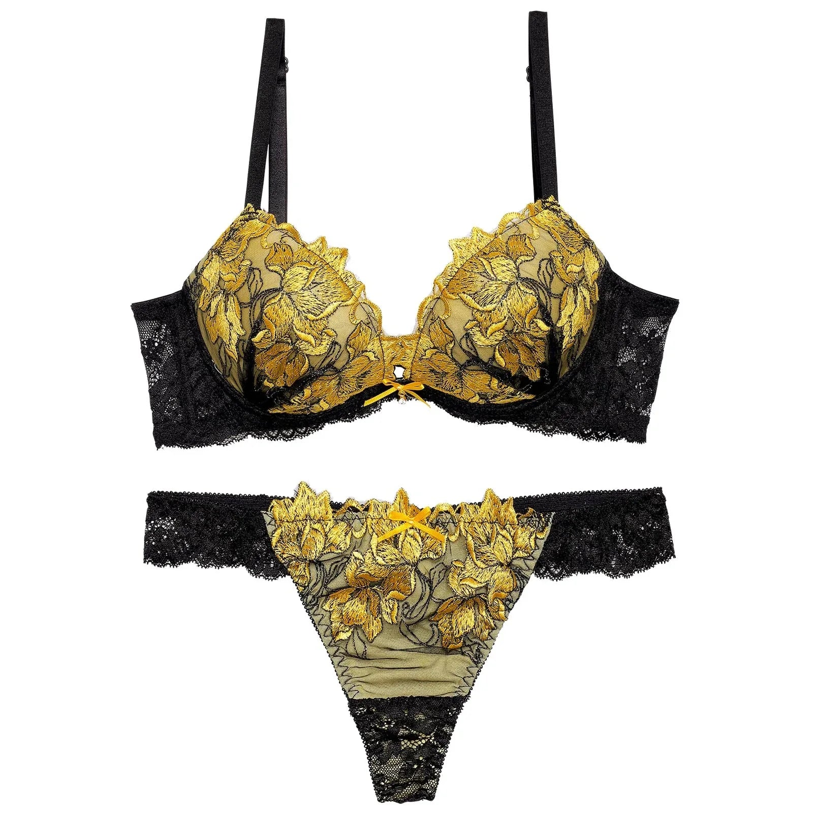 1/6再販!ビビットフルールエンブロイダリー育乳脇高ブラジャー&バック透けTバックショーツ - 【公式】247Lingerie