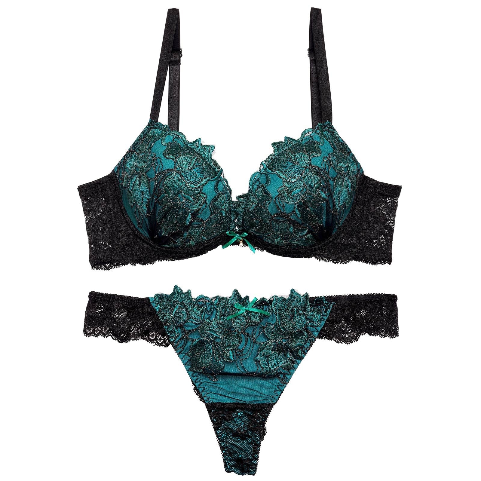 11/11再販!ビビットフルールエンブロイダリー育乳脇高ブラジャー&バック透けTバックショーツ