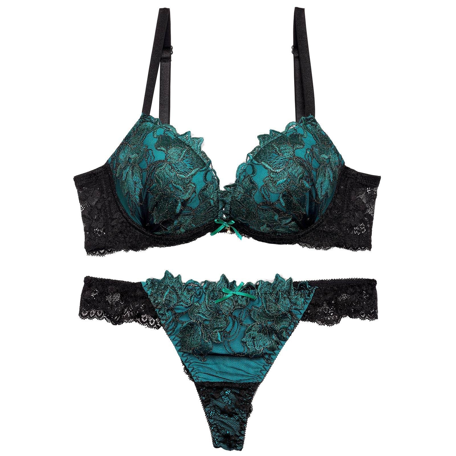 1/6再販!ビビットフルールエンブロイダリー育乳脇高ブラジャー&バック透けTバックショーツ - 【公式】247Lingerie