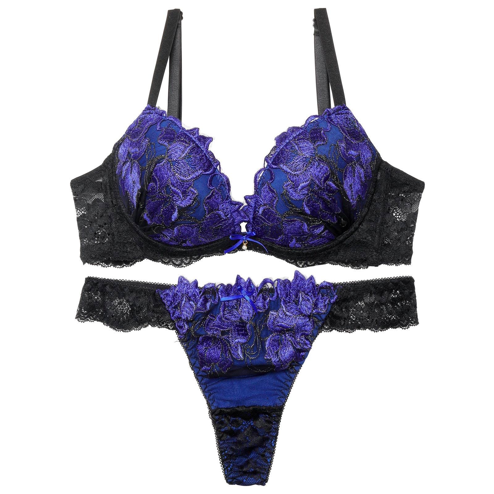 1/6再販!ビビットフルールエンブロイダリー育乳脇高ブラジャー&バック透けTバックショーツ - 【公式】247Lingerie