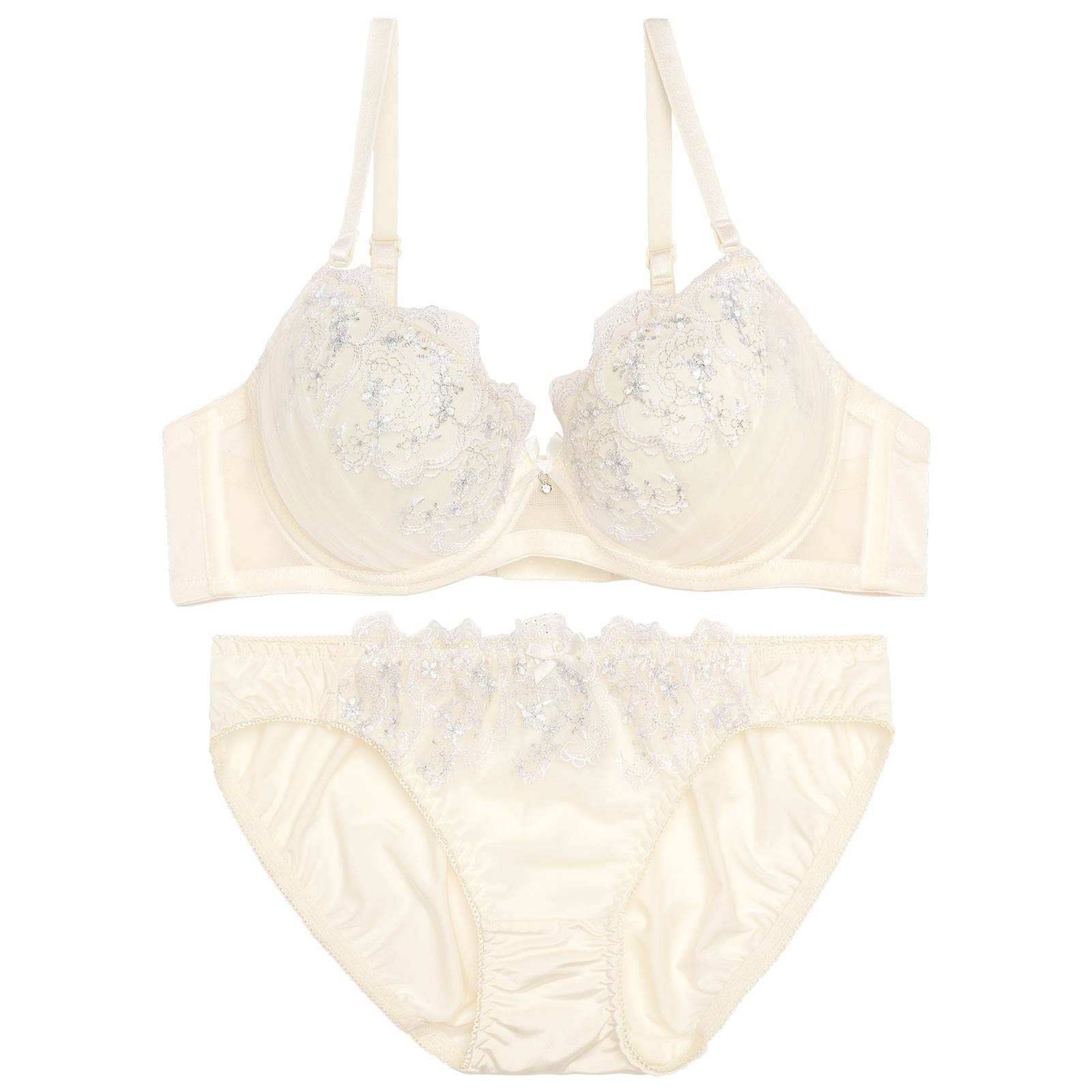 チュールスカラップフローラルブラジャー&フルバックショーツ