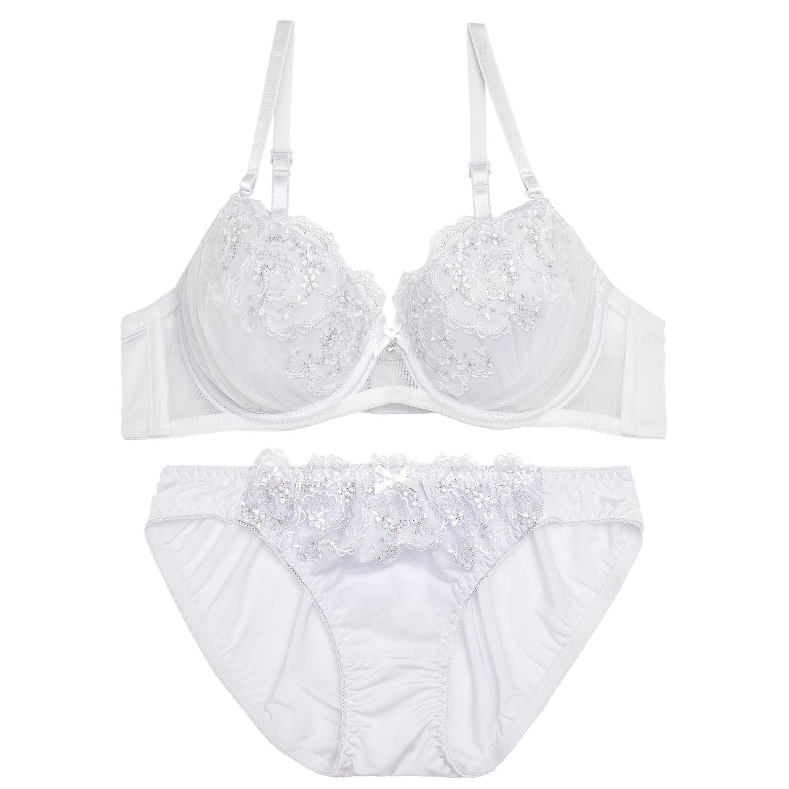 チュールスカラップフローラルブラジャー&フルバックショーツ