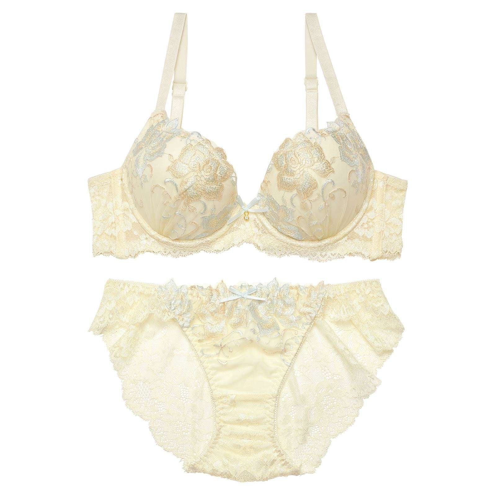 エレガントリッチブルーム育乳脇高ブラジャー&バック透けフルバックショーツ