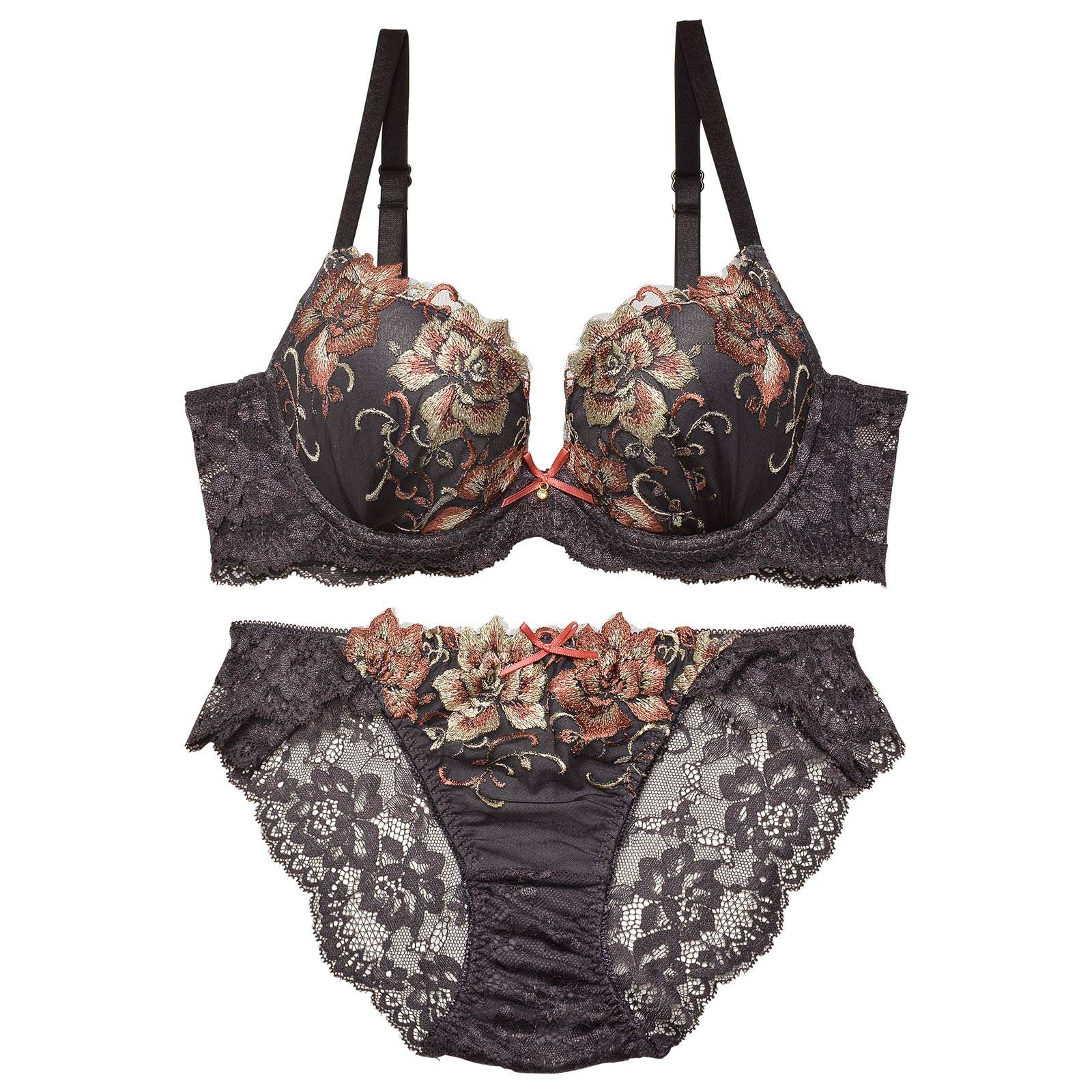 エレガントリッチブルーム育乳脇高ブラジャー&バック透けフルバックショーツ