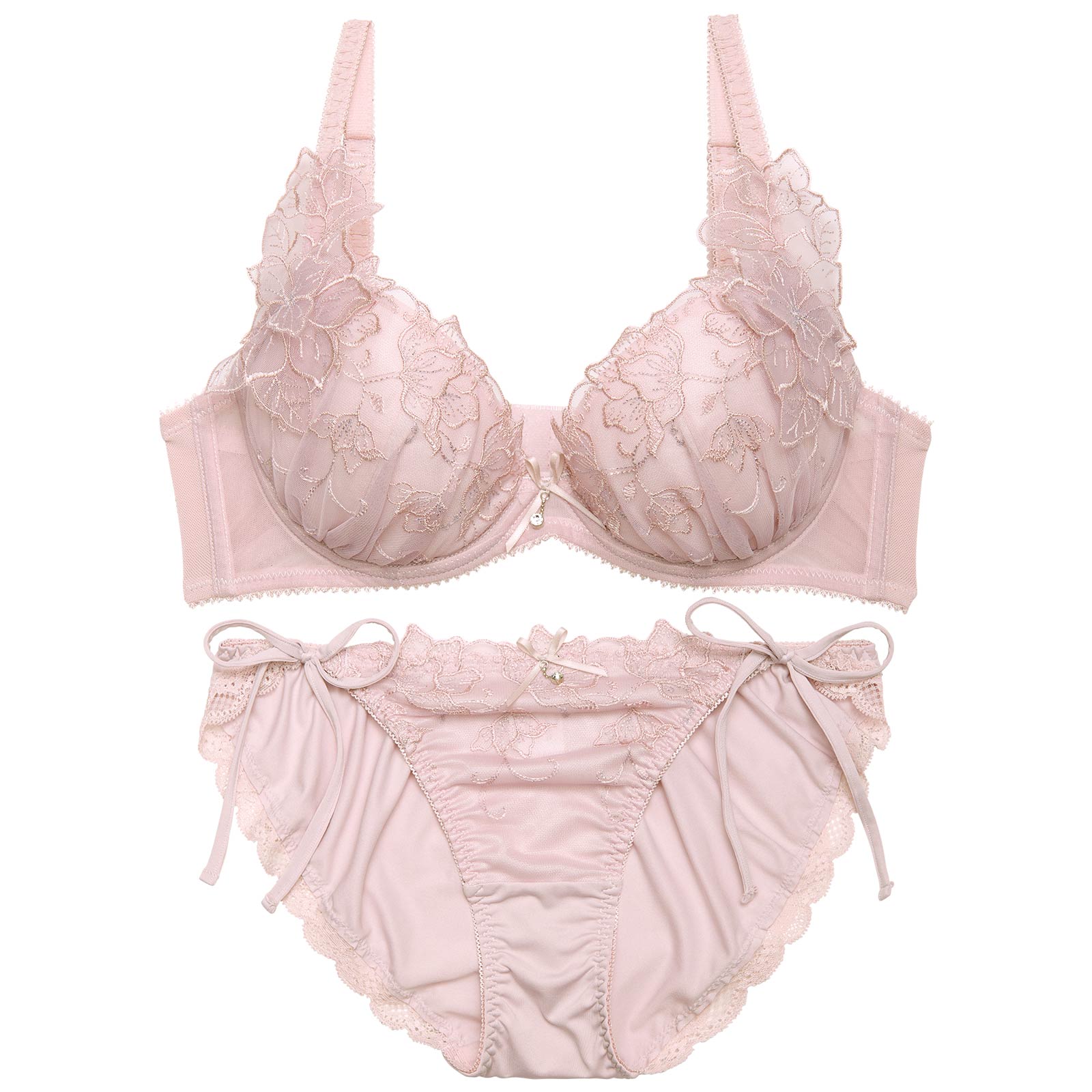エレガントクリスタルフラワーブラジャー&サイド紐フルバックショーツ