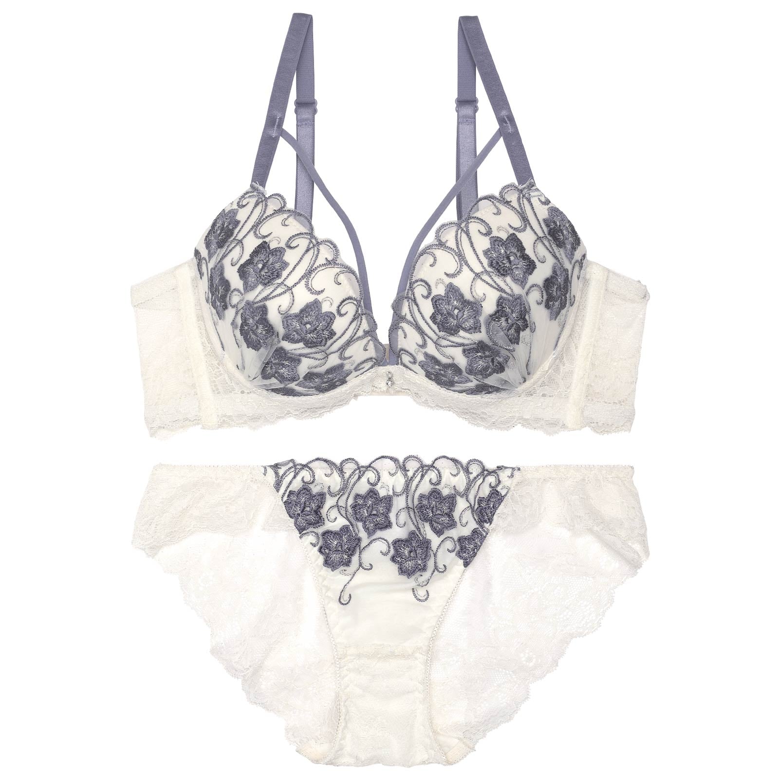 アイビーブルームレース育乳脇高ブラジャー&バック透けフルバックショーツ