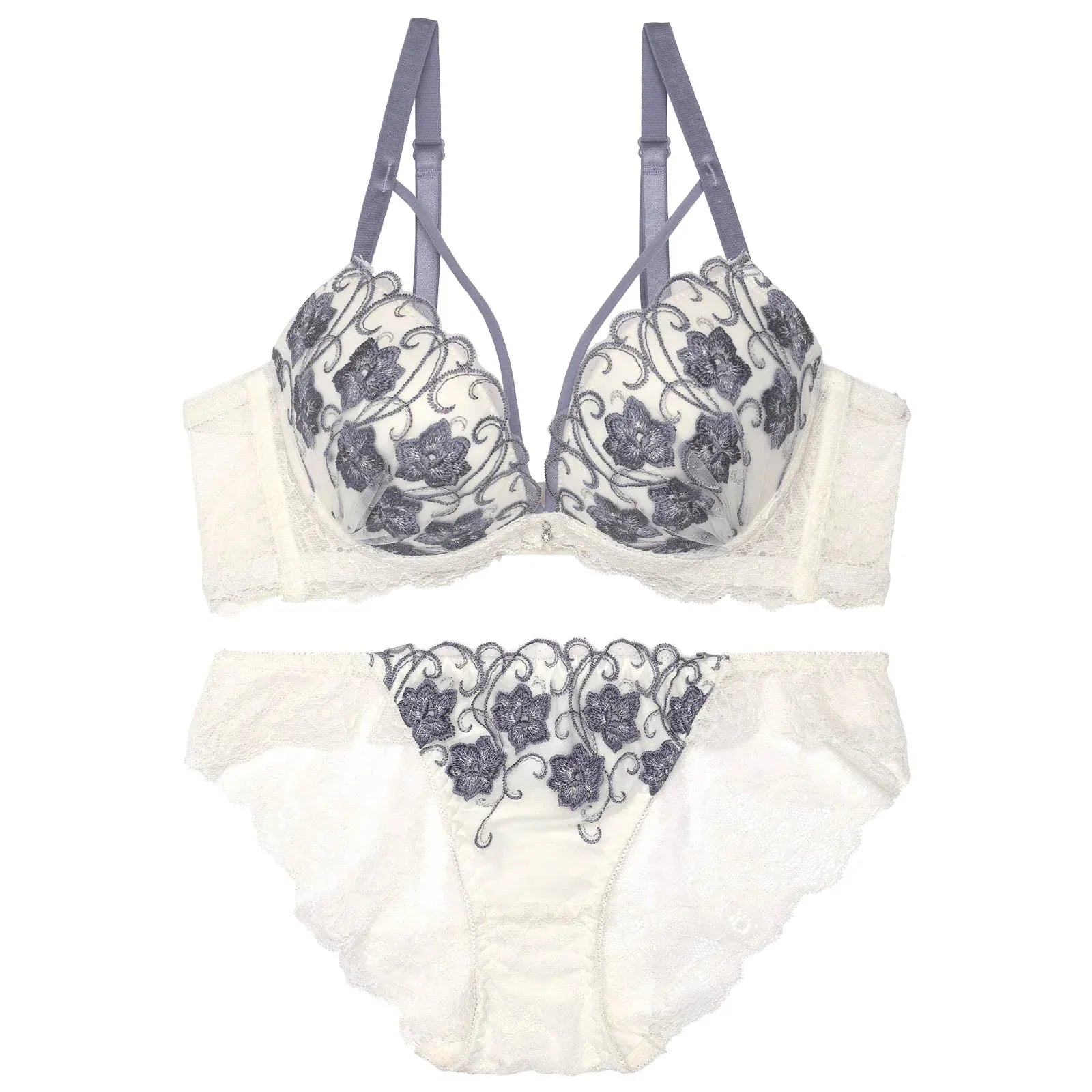 アイビーブルームレース育乳脇高ブラジャー&バック透けフルバックショーツ - 【公式】247Lingerie