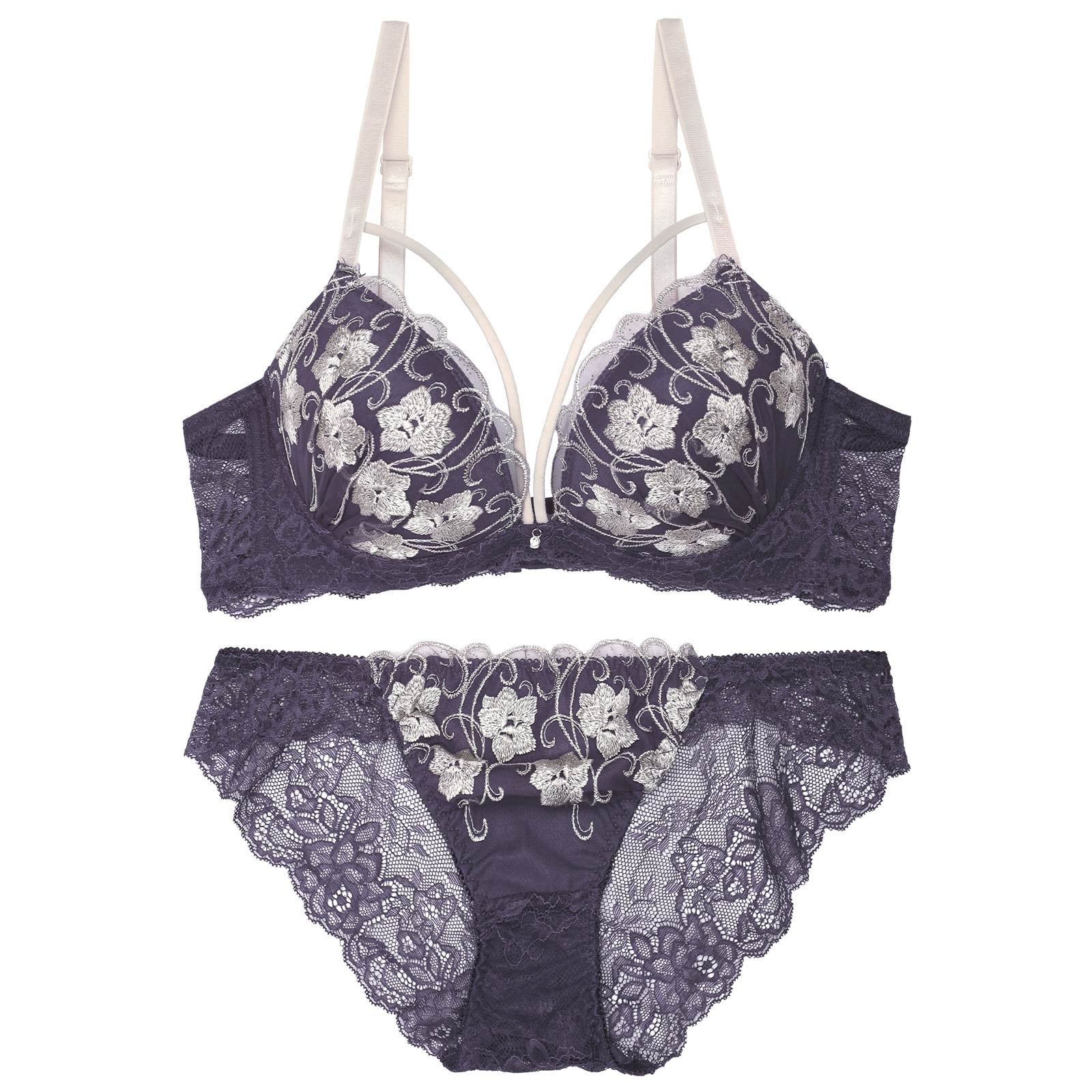 アイビーブルームレース育乳脇高ブラジャー&バック透けフルバックショーツ