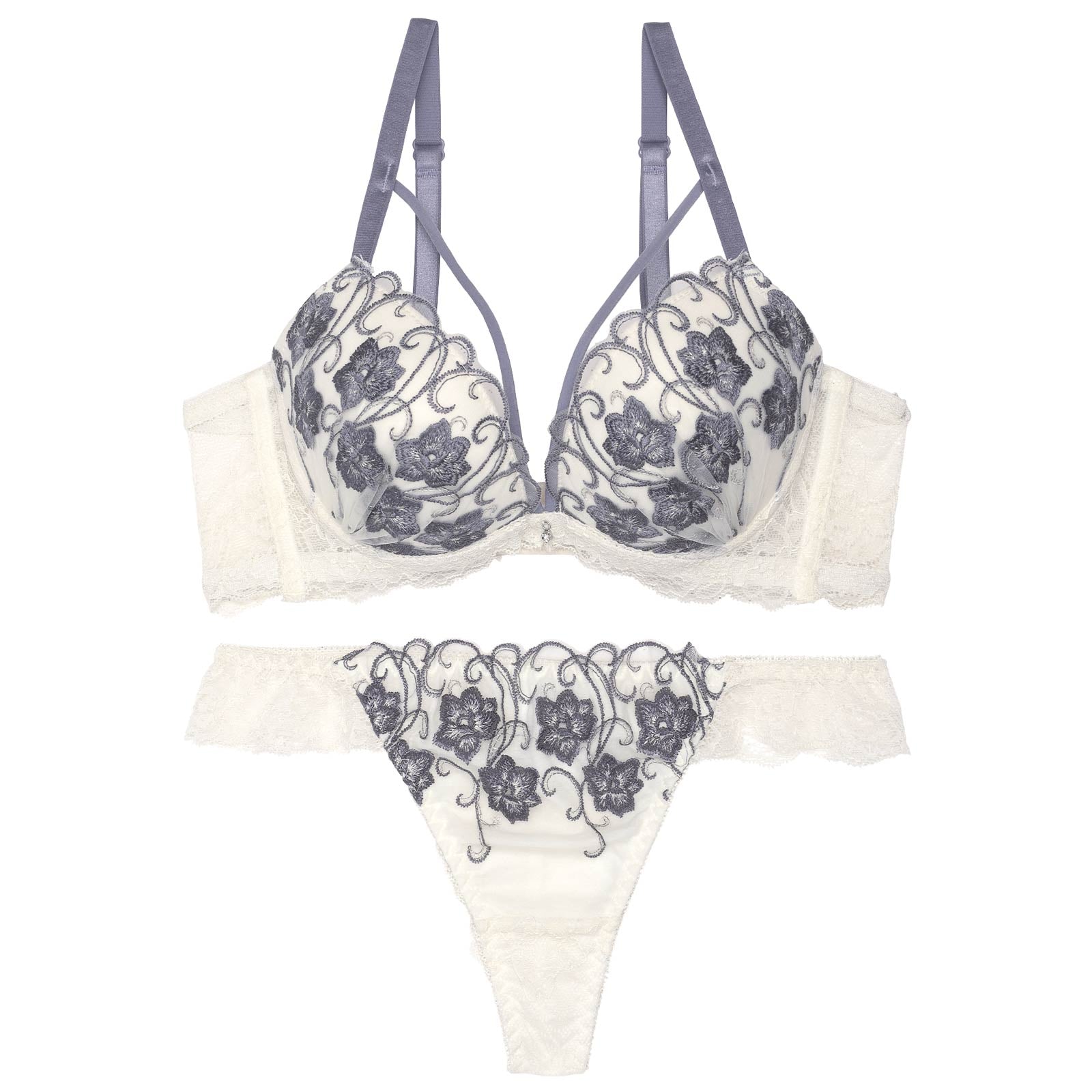 アイビーブルームレース育乳脇高ブラジャー&バック透けTバックショーツ - 【公式】247Lingerie