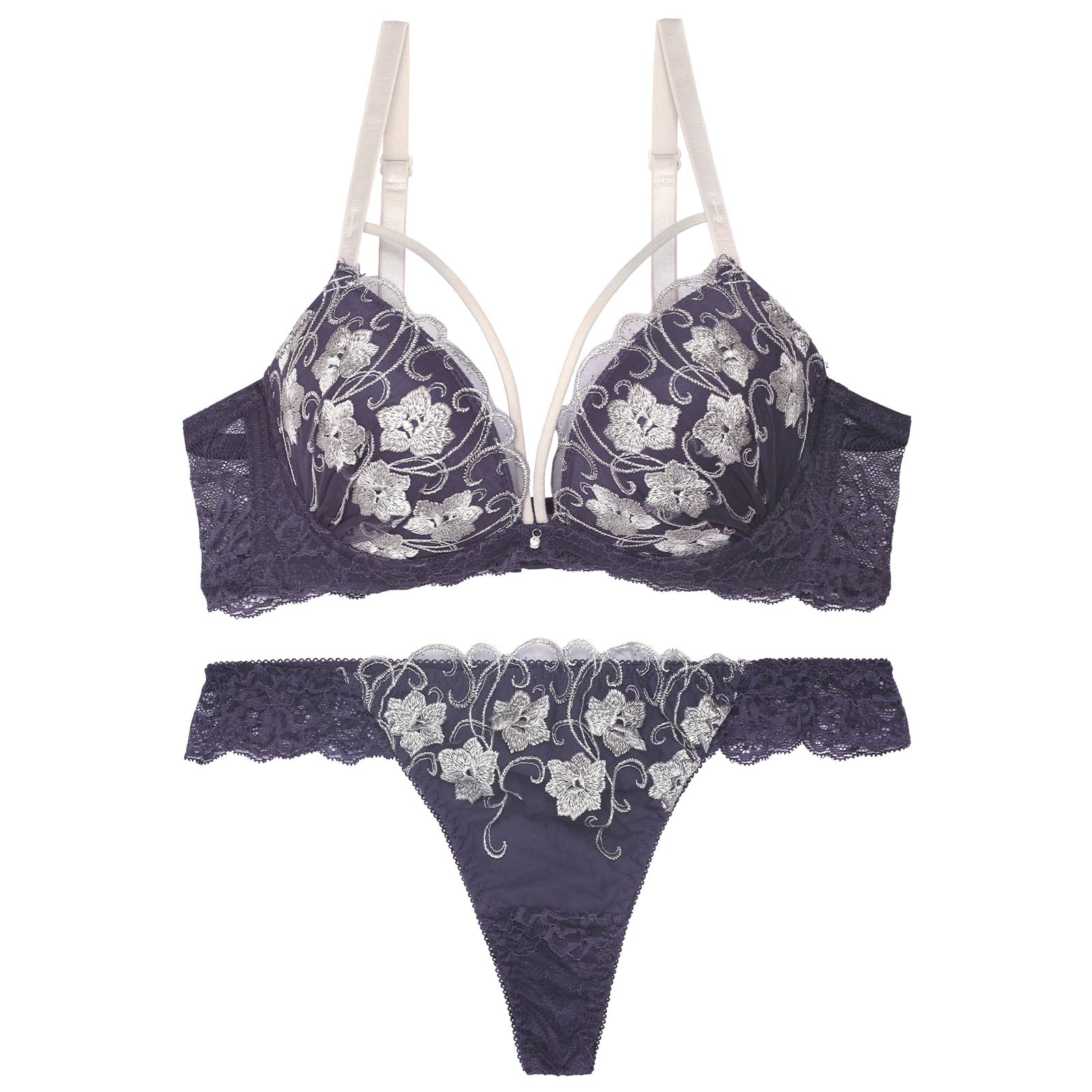 アイビーブルームレース育乳脇高ブラジャー&バック透けTバックショーツ