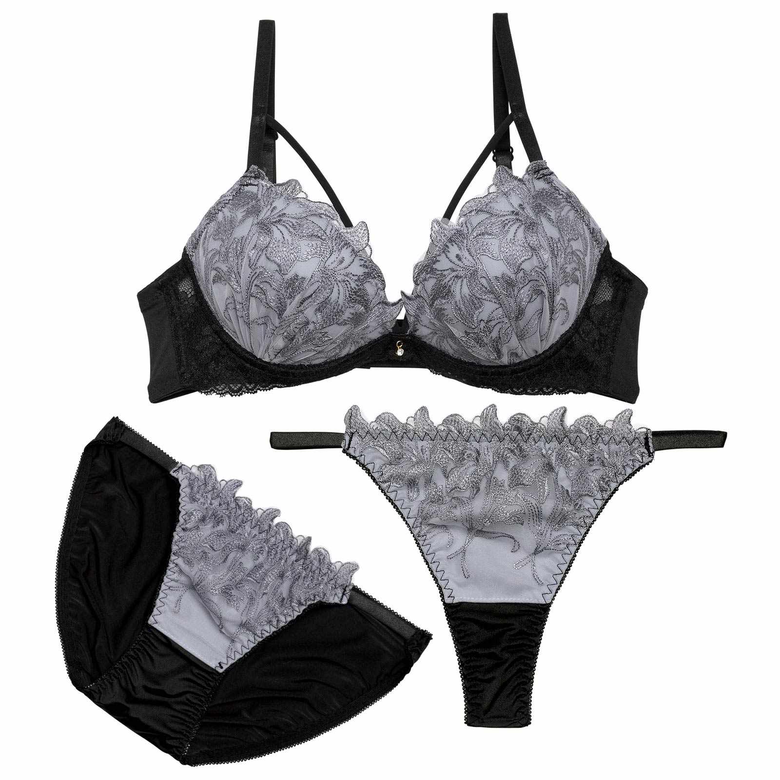 10/11再販!【3点セット】ダスティリリーコードブラジャー&フルバック&Tバックショーツ