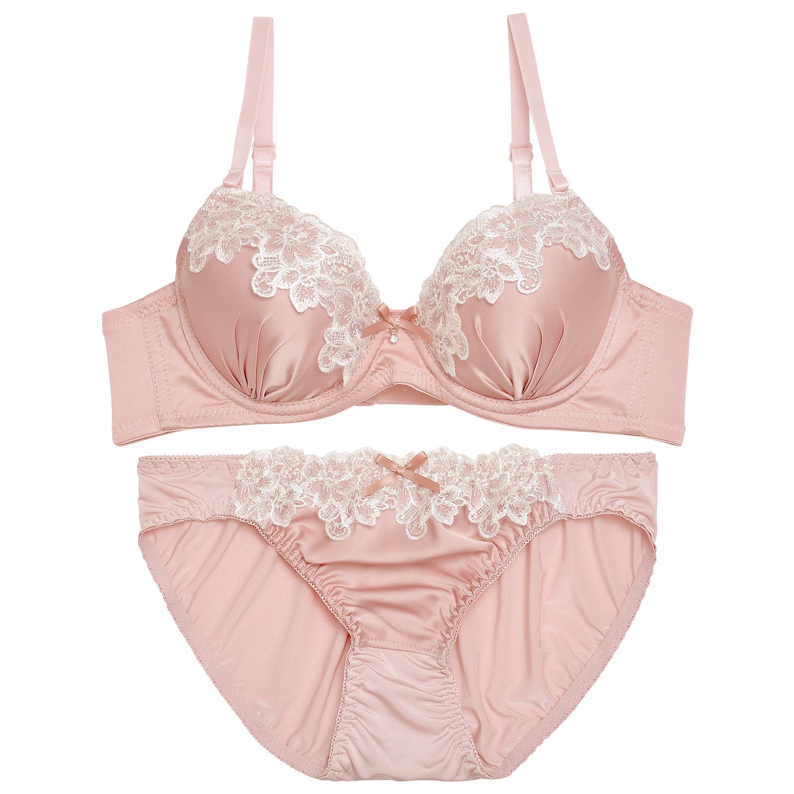 ピュアミルキーサテンフラワーブラジャー&フルバックショーツ