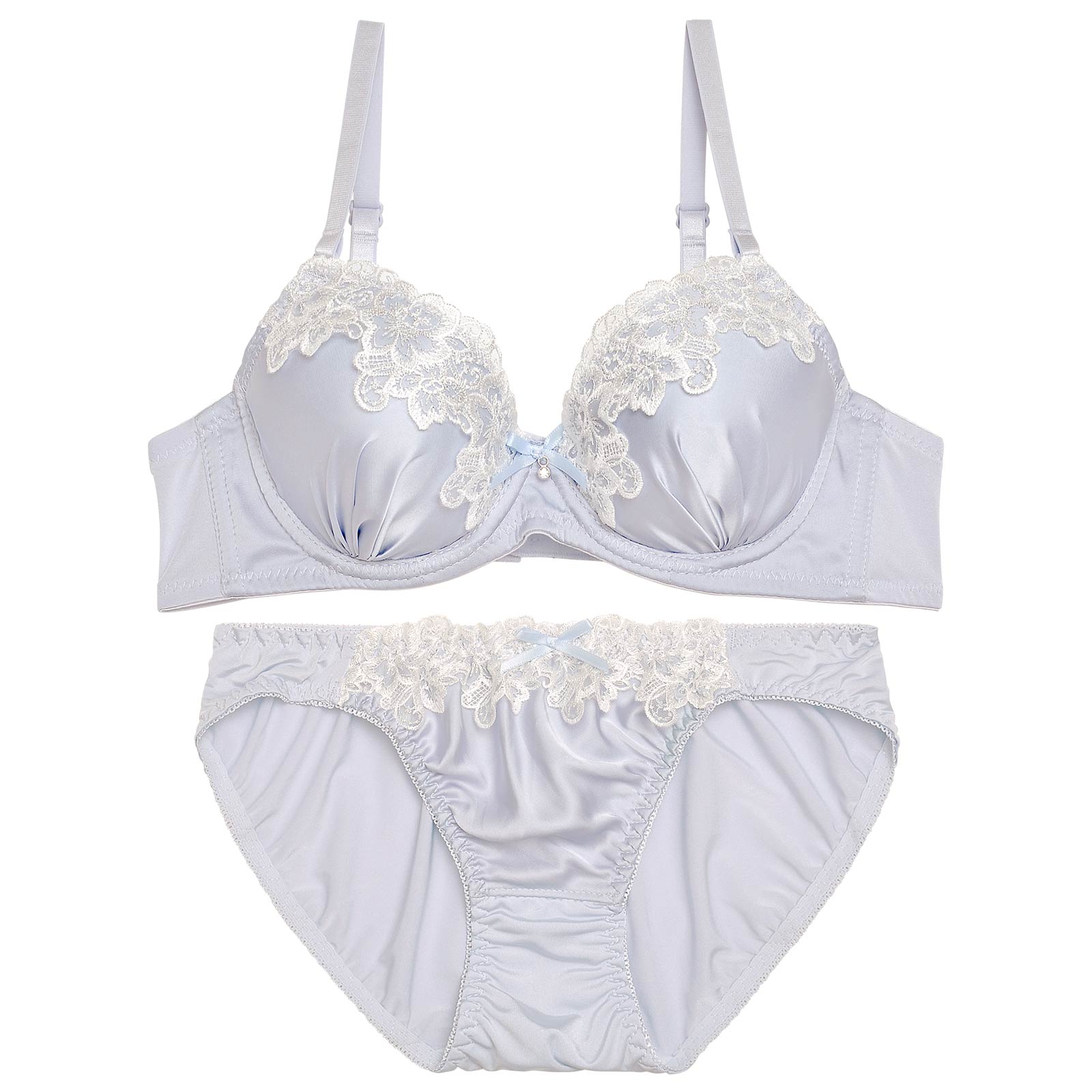 ピュアミルキーサテンフラワーブラジャー&フルバックショーツ