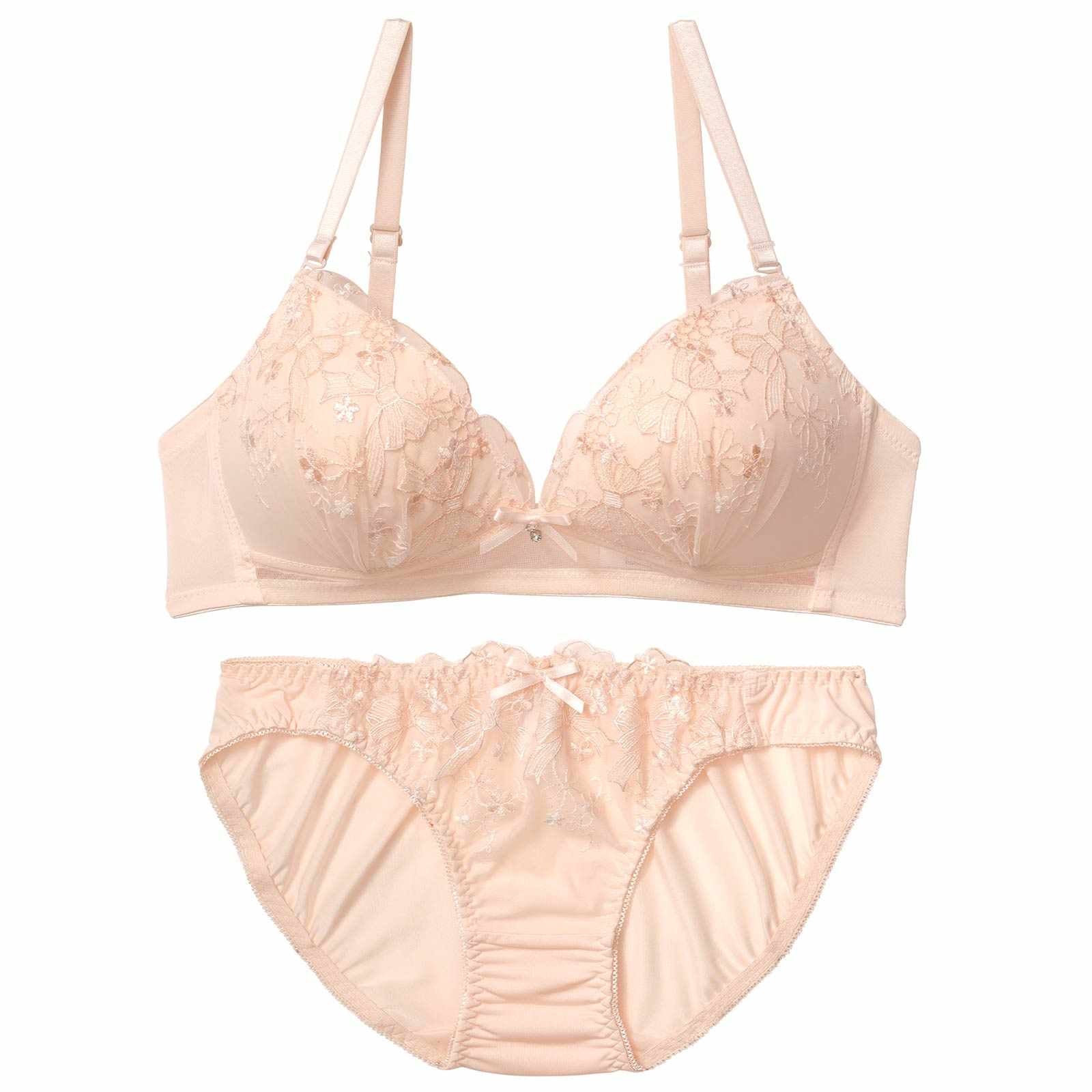 【ノンワイヤー】フラワーリボンチャーミングブラジャー&フルバックショーツ