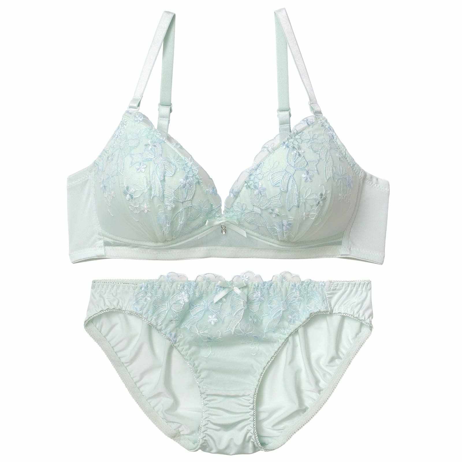 【ノンワイヤー】フラワーリボンチャーミングブラジャー&フルバックショーツ
