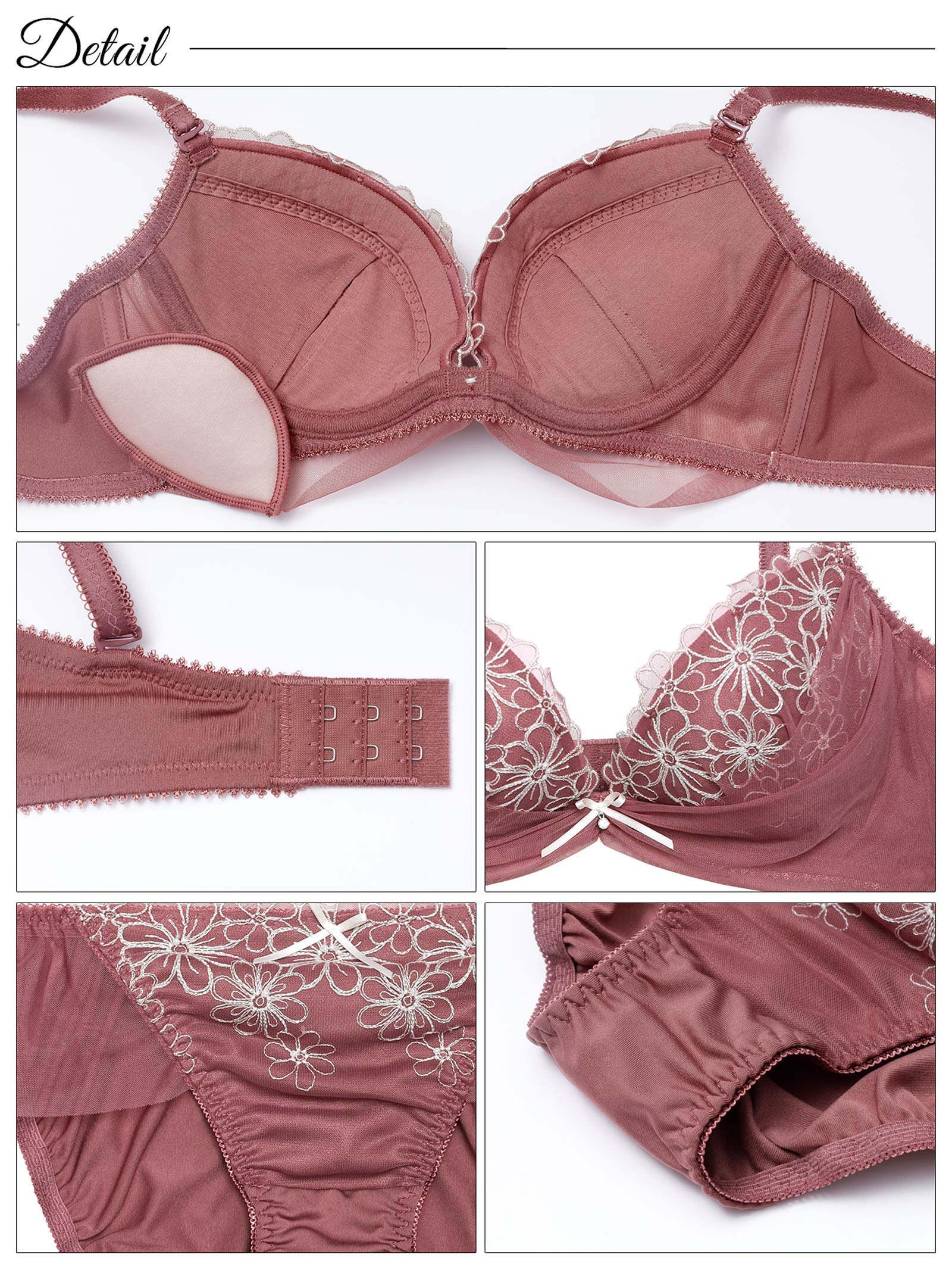 プレンティチュールフラワーブラジャー&フルバックショーツ