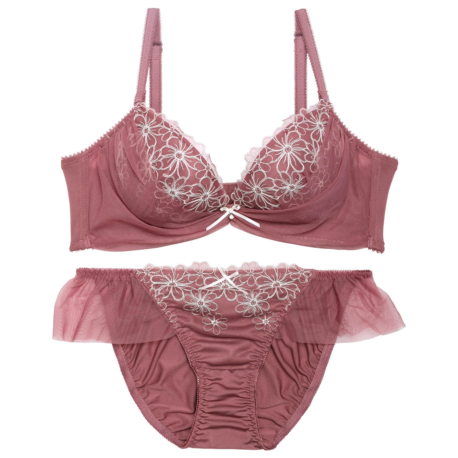 プレンティチュールフラワーブラジャー&フルバックショーツ