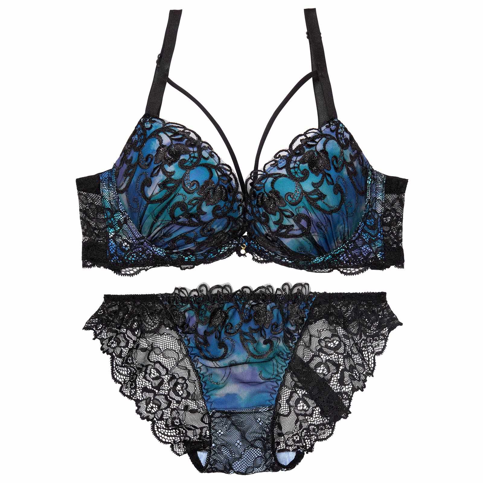 ルミナスアイビーコード育乳脇高ブラジャー&バック透けフルバックショーツ