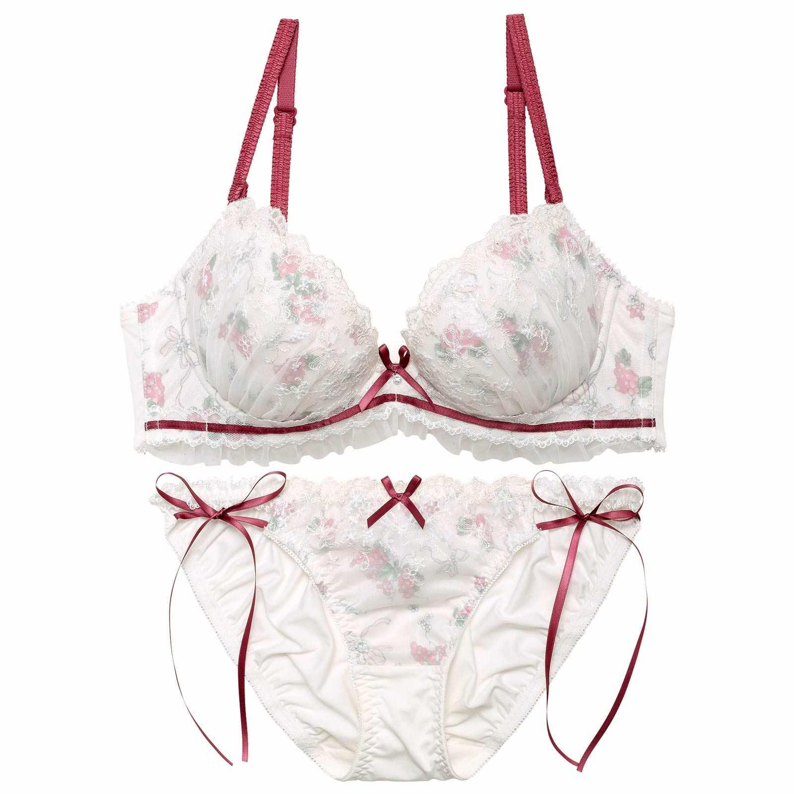 ラズベリーリボンチュールブラジャー&フルバックショーツ - 【公式】247Lingerie