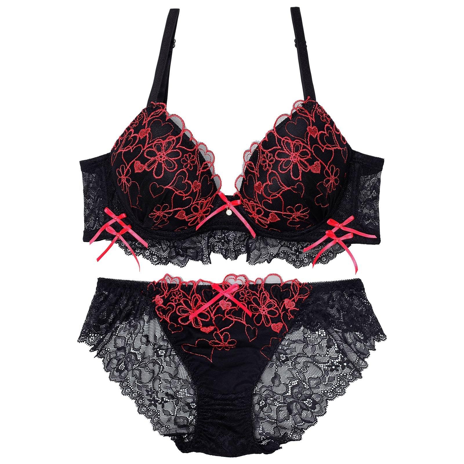 4/17再販!ダブルリボンメロウハート育乳脇高ブラジャー&バック透けフルバックショーツ