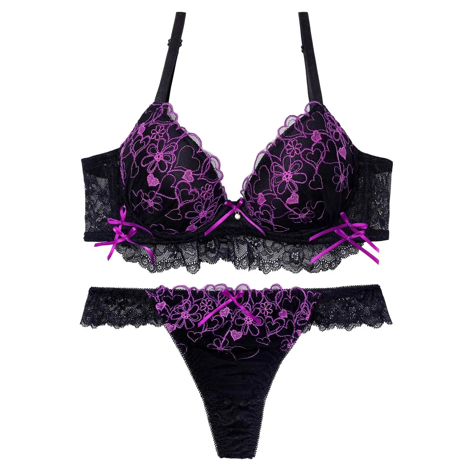 1/10再販!ダブルリボンメロウハート育乳脇高ブラジャー&バック透けTバックショーツ - 【公式】247Lingerie