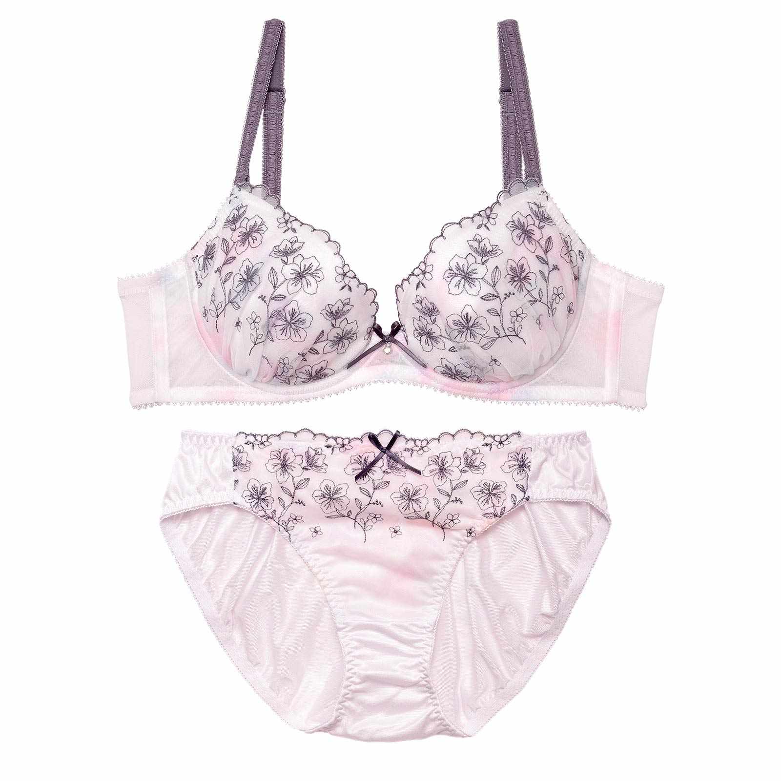 水彩フラワーシフォンブラジャー&フルバックショーツ