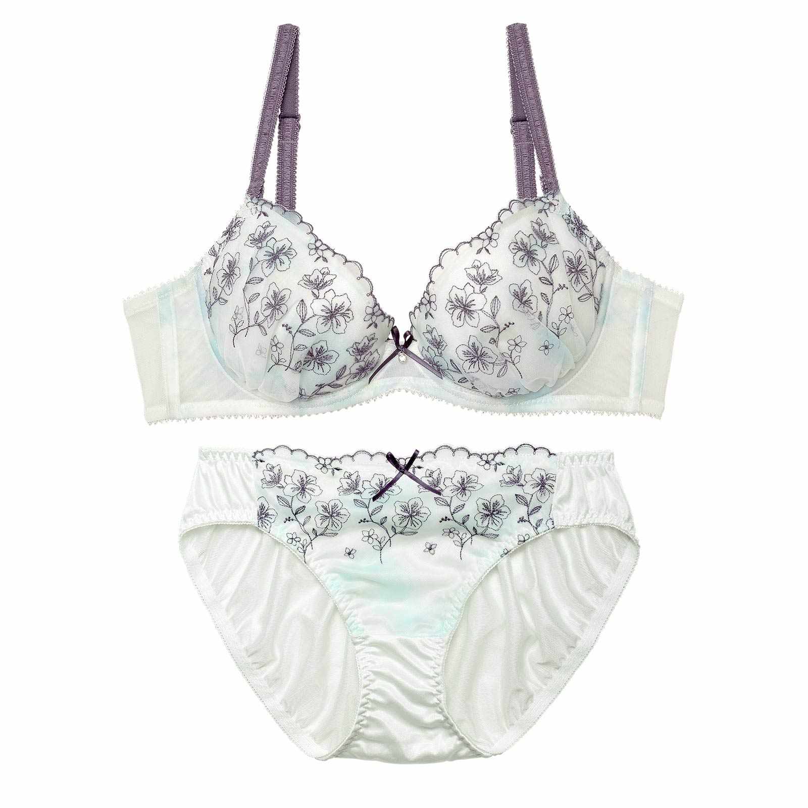 水彩フラワーシフォンブラジャー&フルバックショーツ