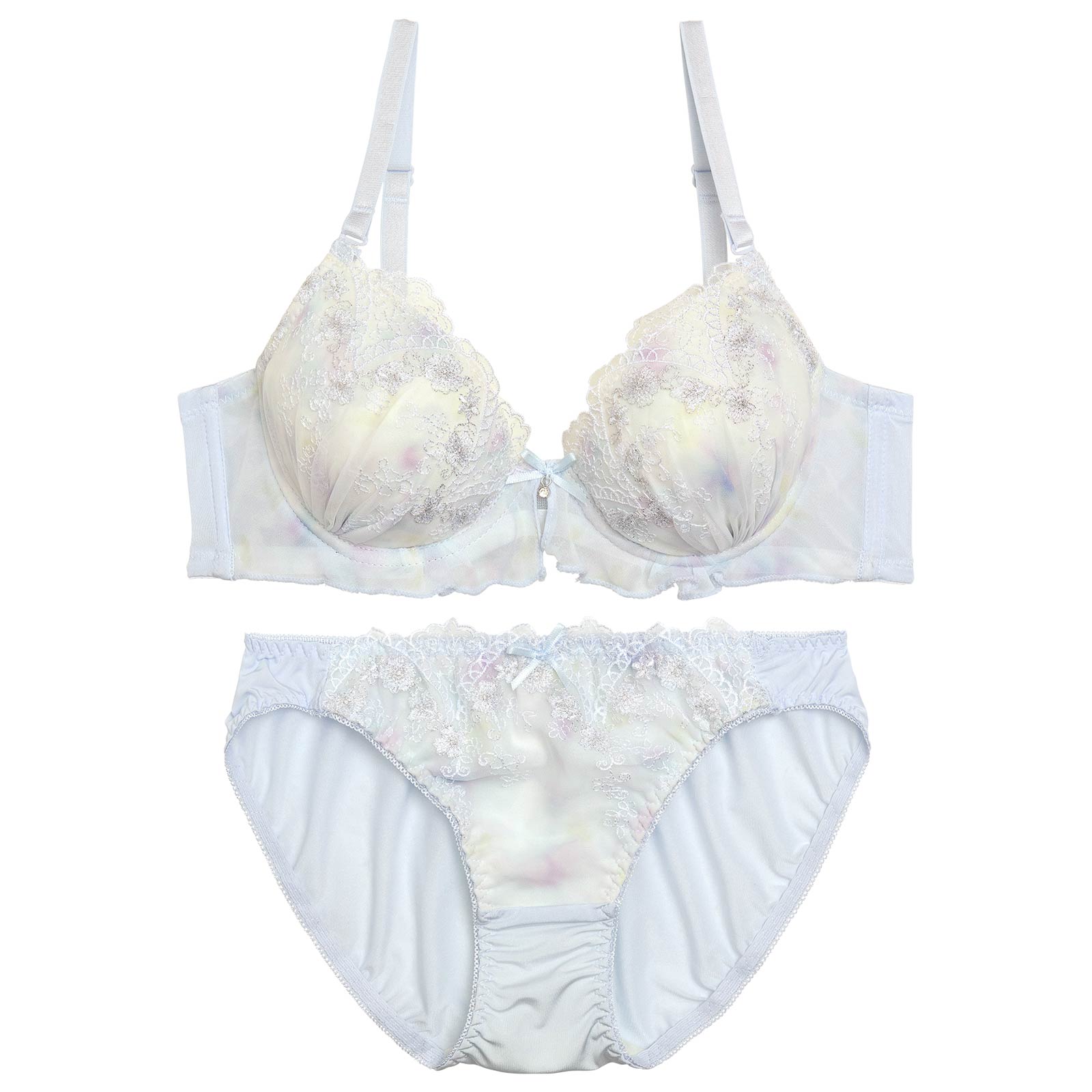 ペール水彩フリルレーシィブラジャー&フルバックショーツ