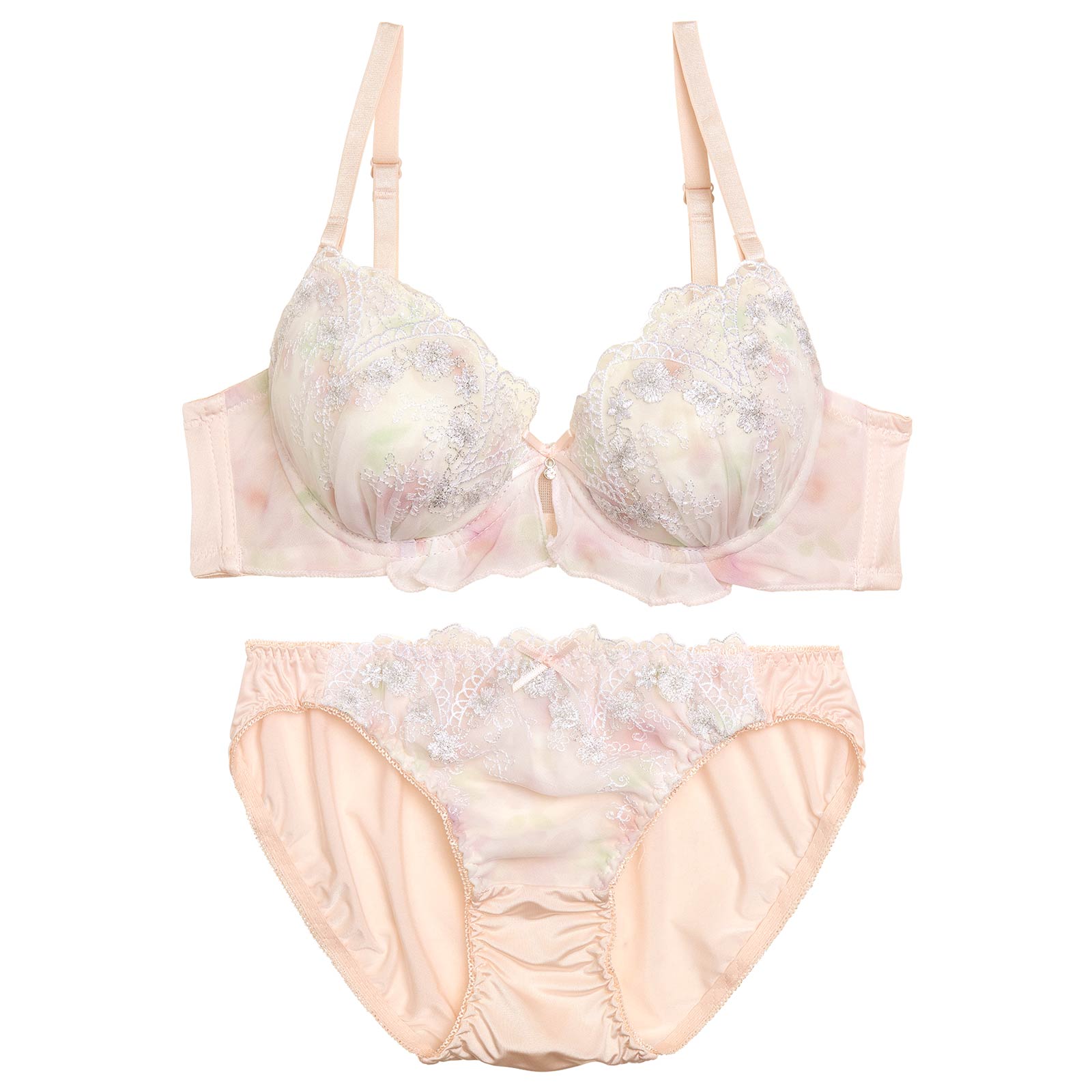 【EFサイズ】ペール水彩フリルレーシィブラジャー&フルバックショーツ