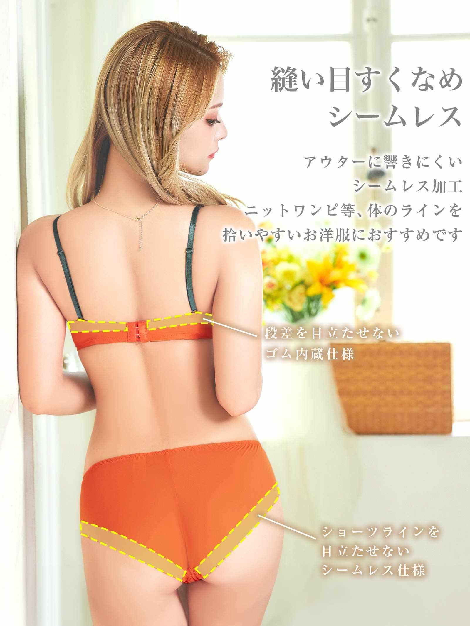 6/24再販!シンプルカットシームレス育乳脇高ブラジャー&フルバックショーツ