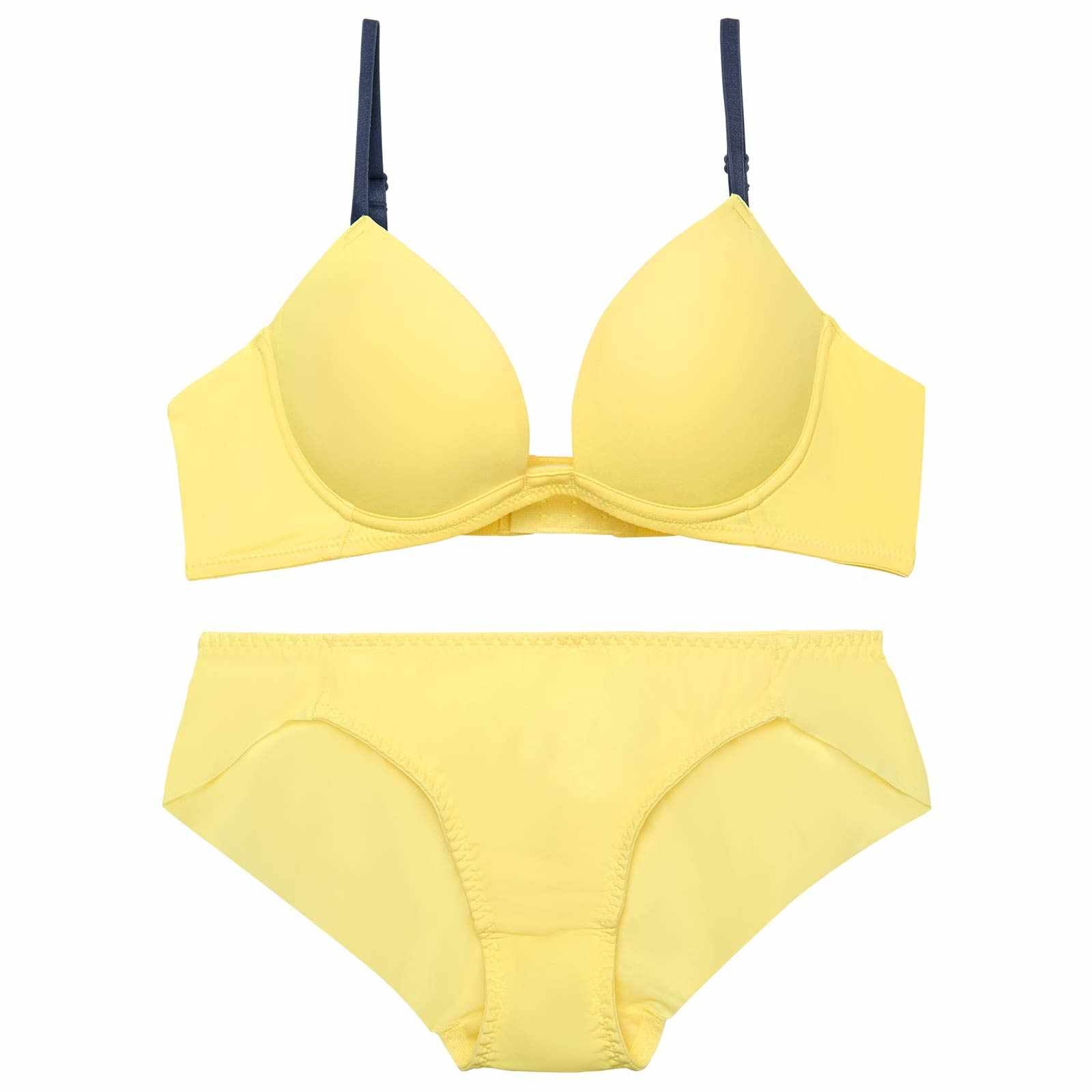 シンプルカットシームレス育乳脇高ブラジャー&フルバックショーツ