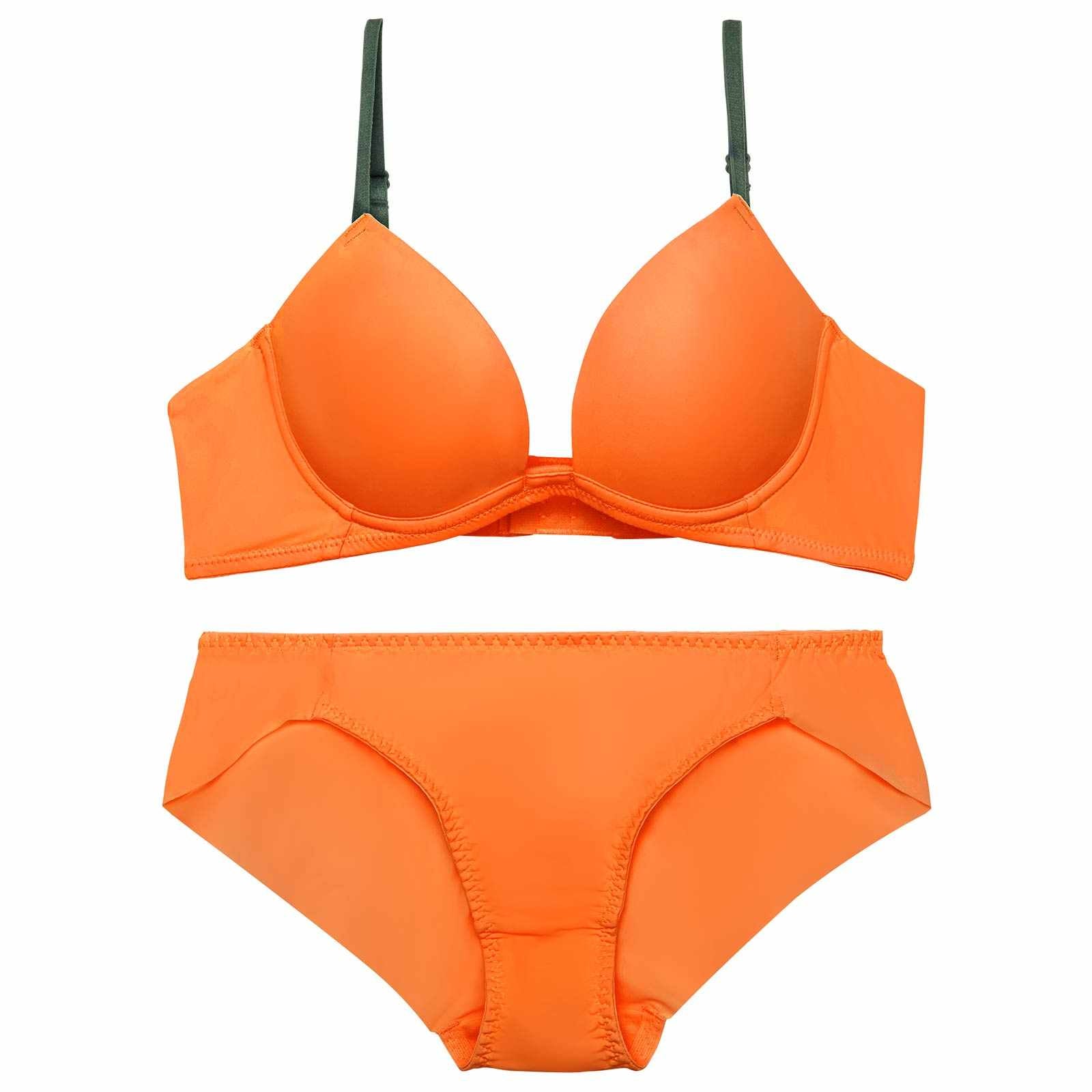 シンプルカットシームレス育乳脇高ブラジャー&フルバックショーツ