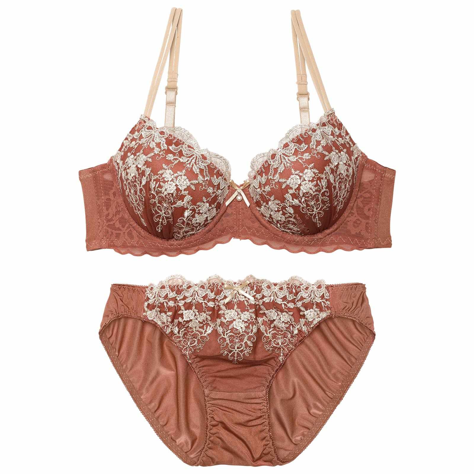 2/27新作!【EFサイズ】ソレイユリボン エンブロイダリーブラジャー&フルバックショーツ