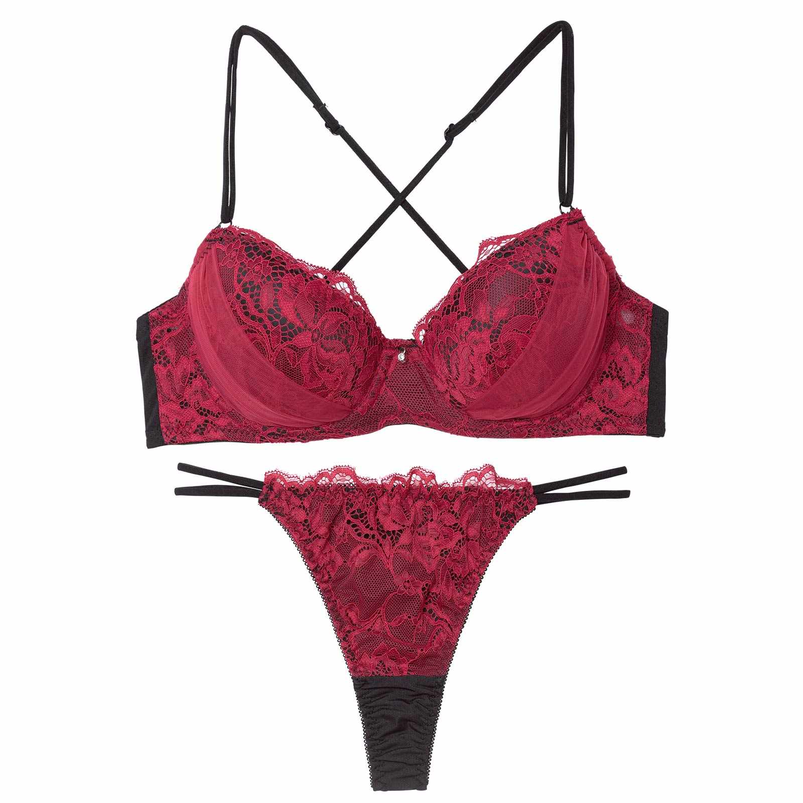 3/25新作!【EFサイズ】ミステリアスバッククロスコードブラジャー&Tバックショーツ