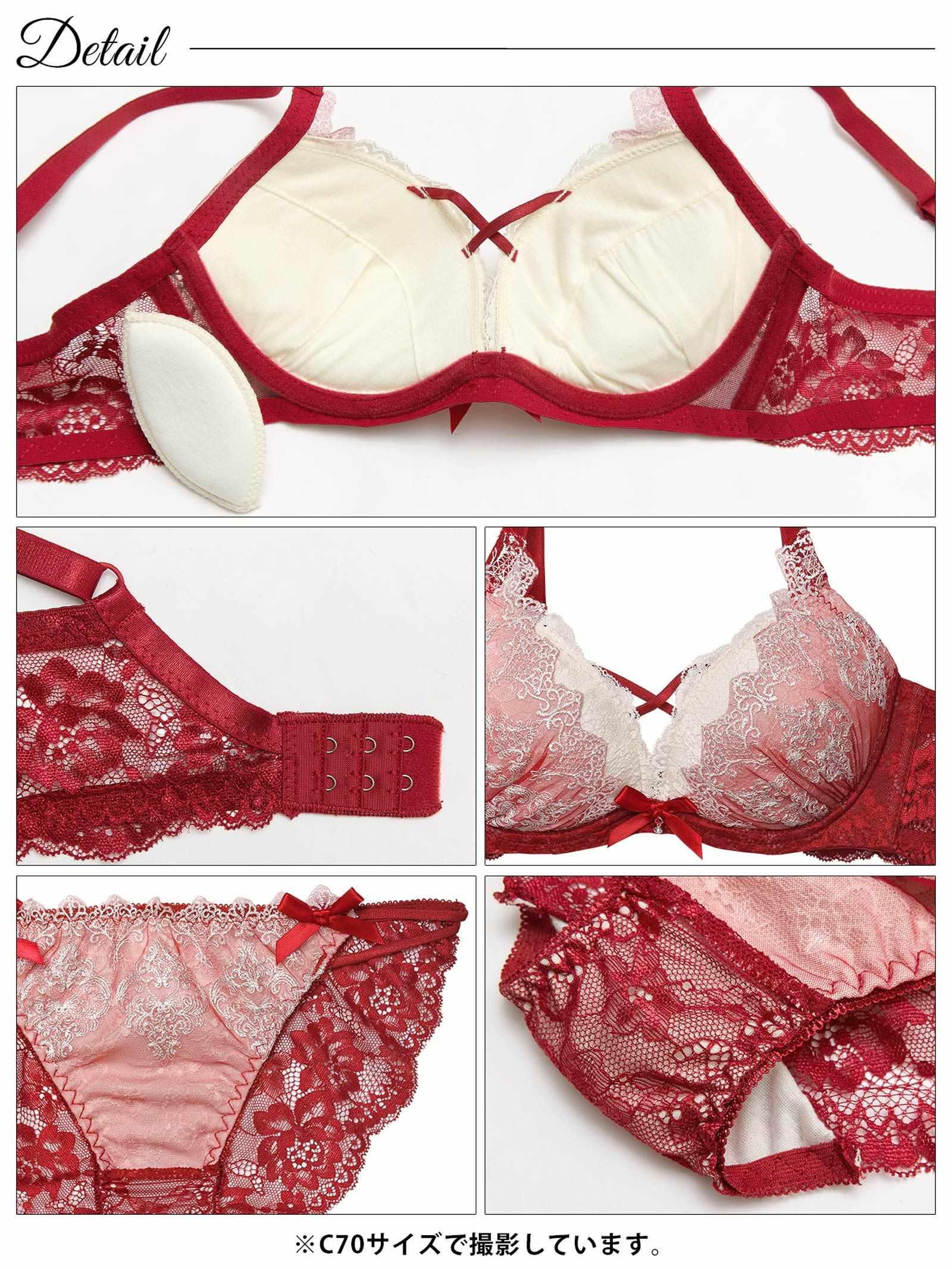 12/12新作!エレガントエンブロイダリー育乳脇高ブラジャー&バック透けフルバックショーツ