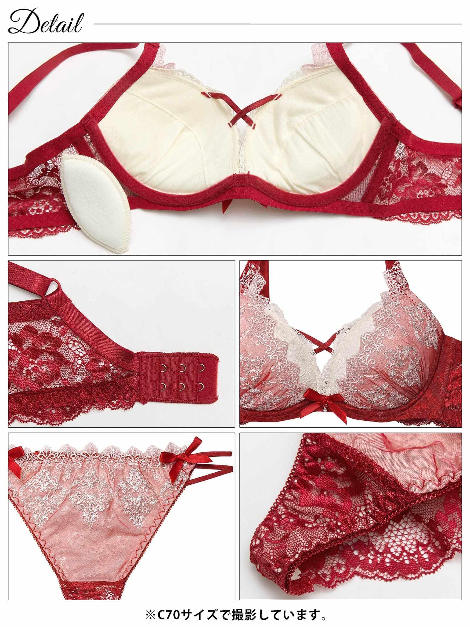 12/12新作!エレガントエンブロイダリー育乳脇高ブラジャー&バック透けTバックショーツ
