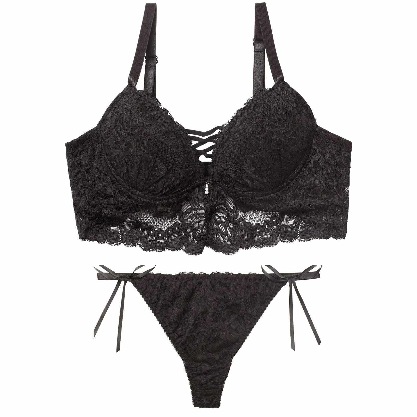 2/9新作!ノーブルレースアップビスチェ育乳脇高ブラジャー&バック透けTバックショーツ