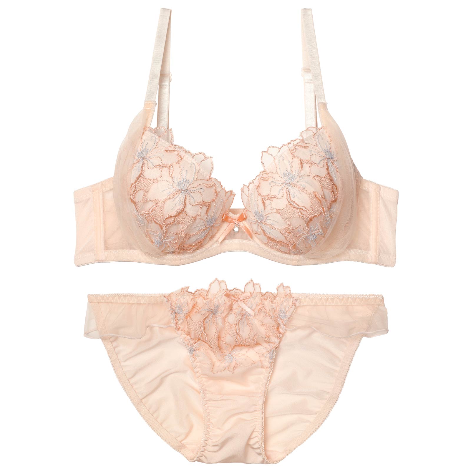 【EFサイズ】ルミナスチュールブロッサムブラジャー&フルバックショーツ