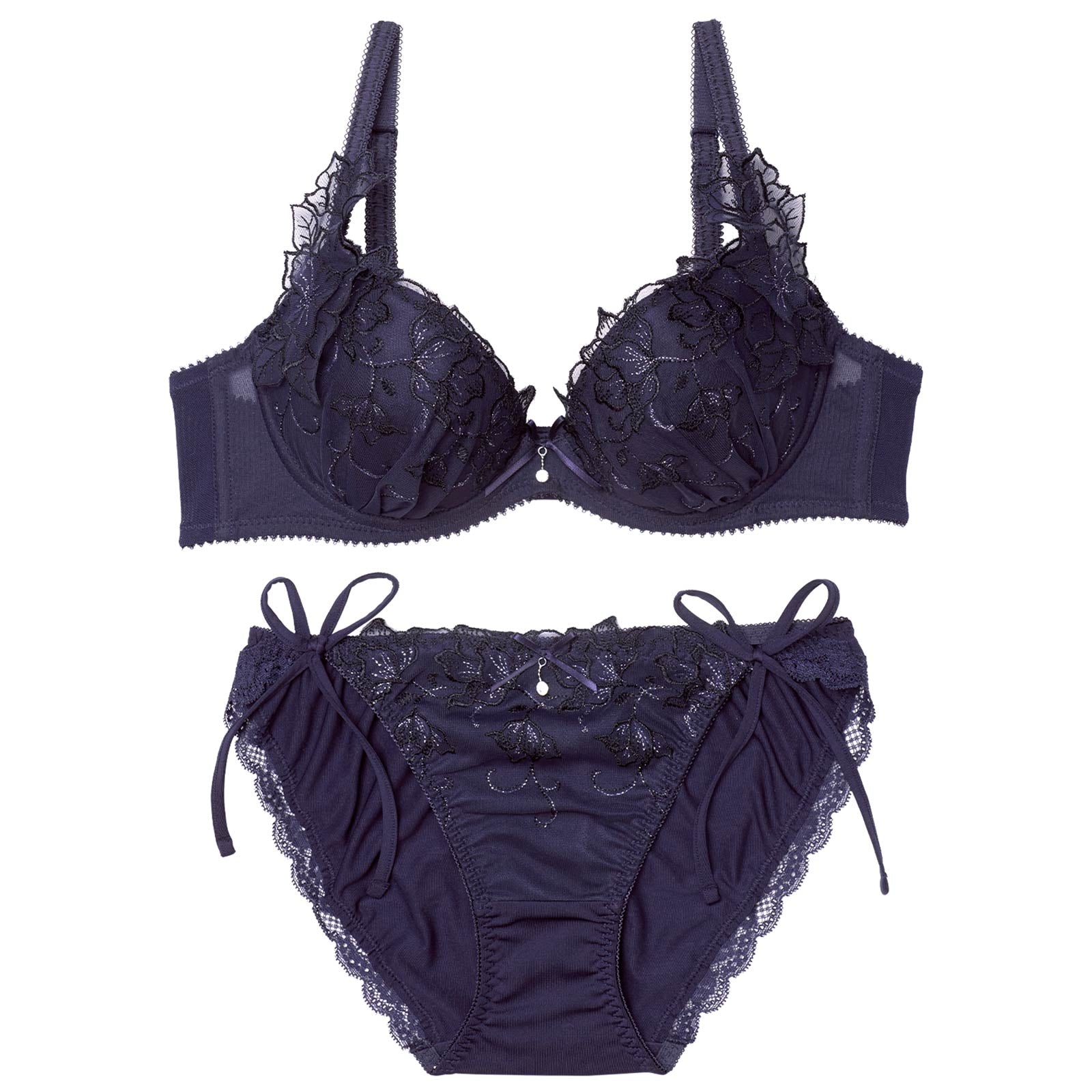 1/5新作!ブリリアントダークフルールブラジャー&サイド紐フルバックショーツ